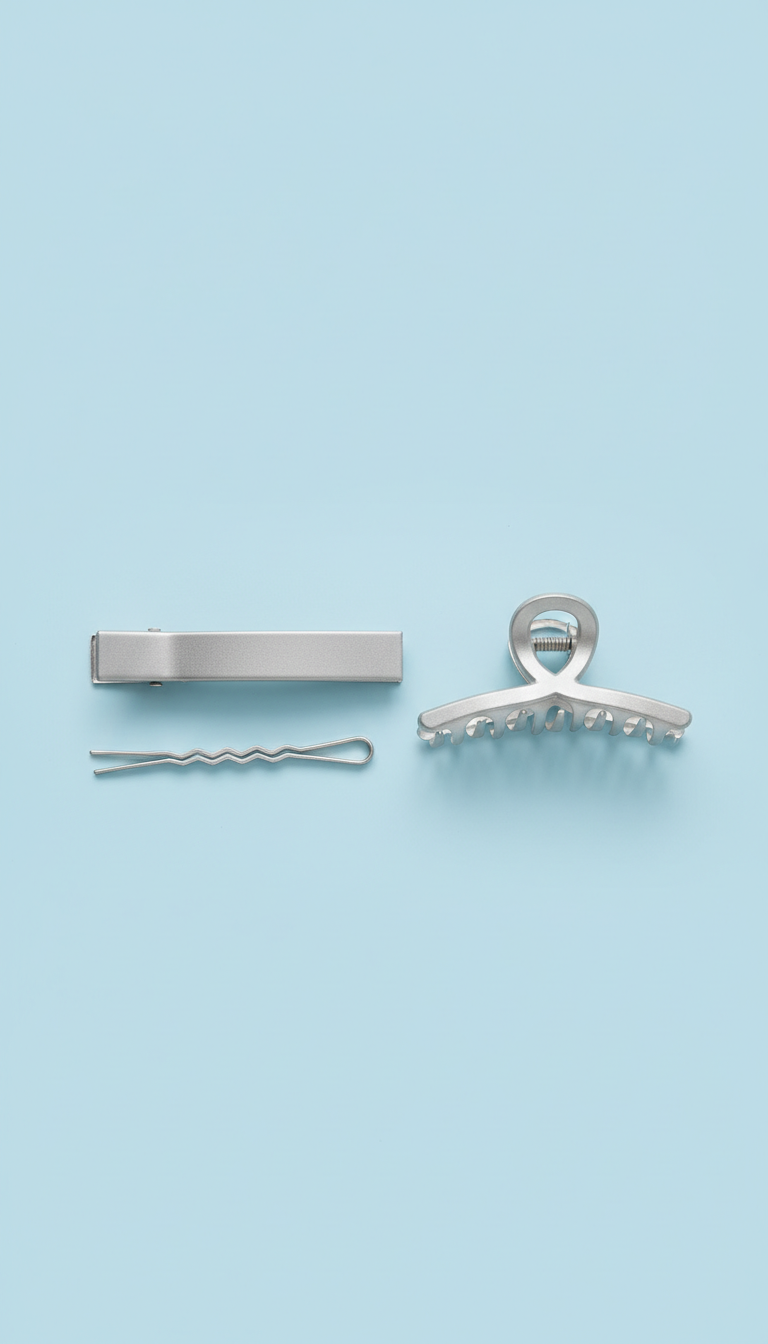 Frosted Silver Hair Clip Set