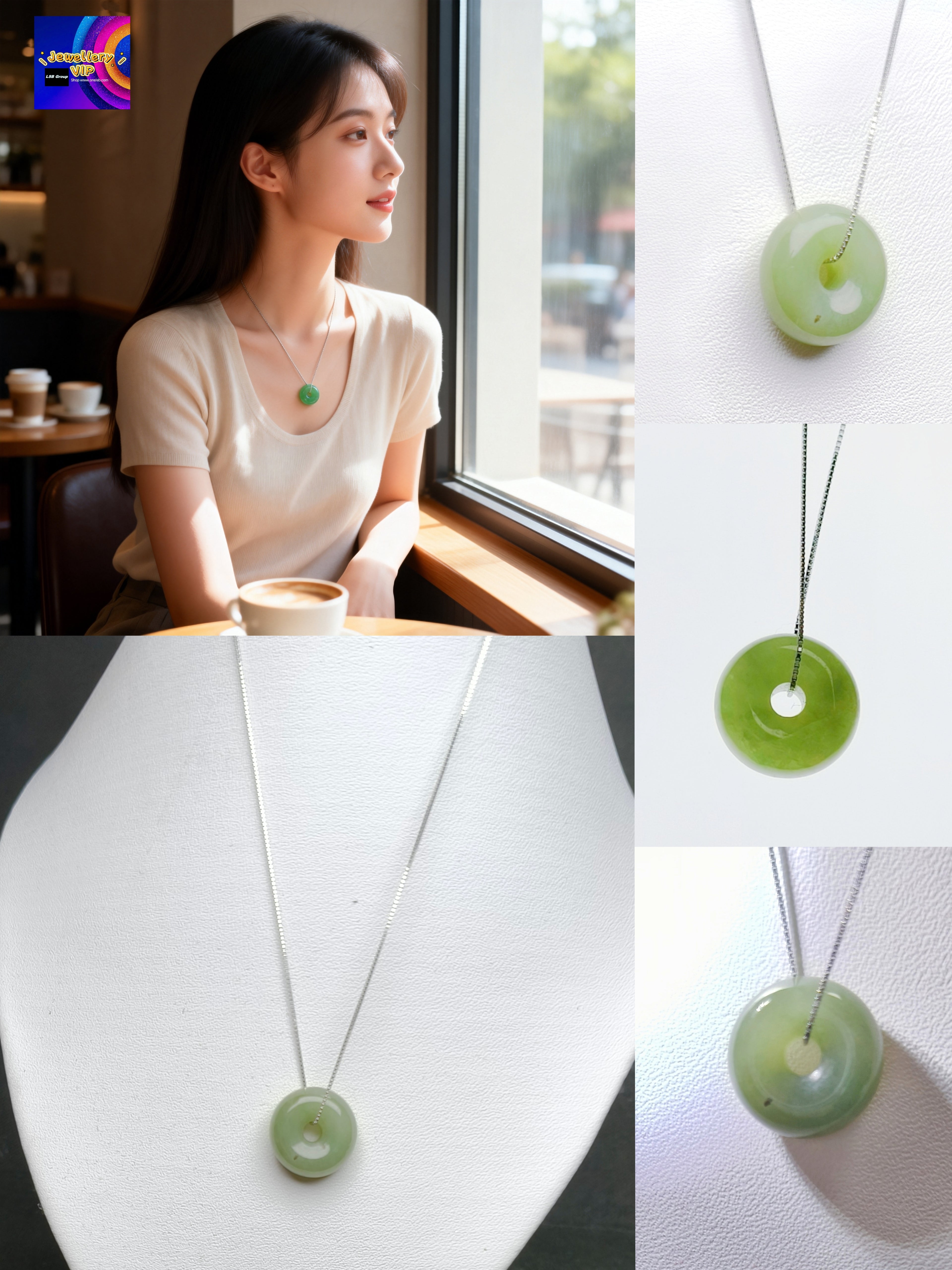 MYJ02 PREMIUM Myanmar Grade A Jadeite Peace Nugget 平安扣 Charm S925 Silver Apple Green Chain Necklace