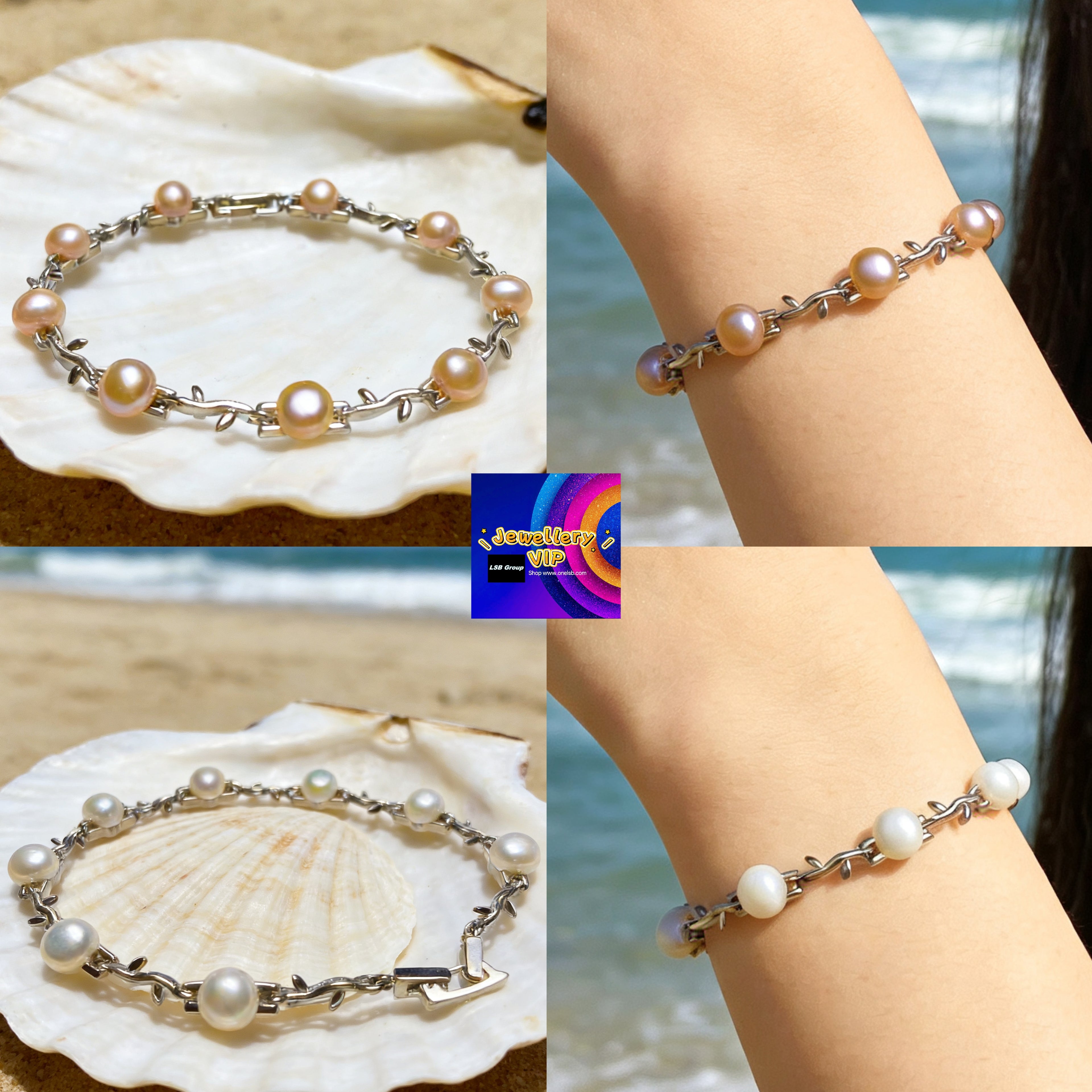 TPL02 P/W Pearl Light PREMIUM Cultured Freshwater Button Pearl Chain Bracelet