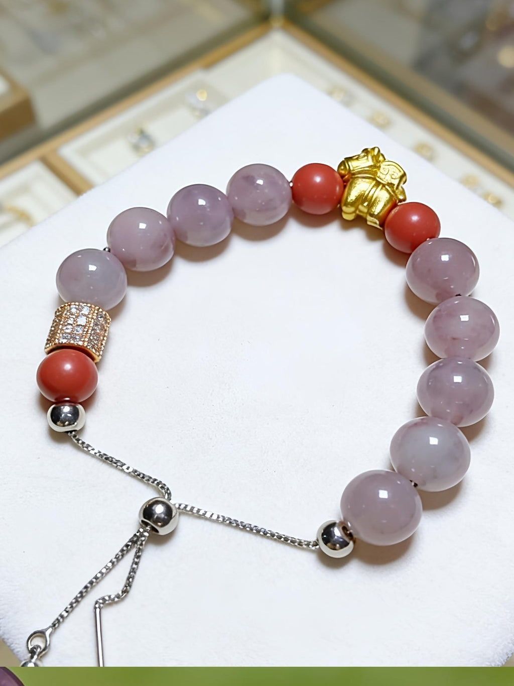 PNB01 PREMIUM Purple Strawberry Quartz & Cinnabar with Gold Sand Horse Charm Designer Adjustable Chain Bracelet