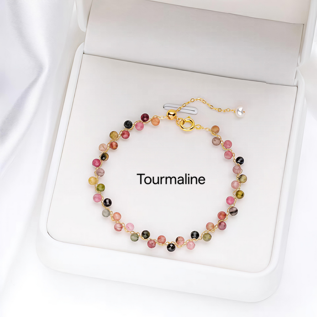 PCB03 高级天然水晶+淡水珍珠14k镀金可调节手链