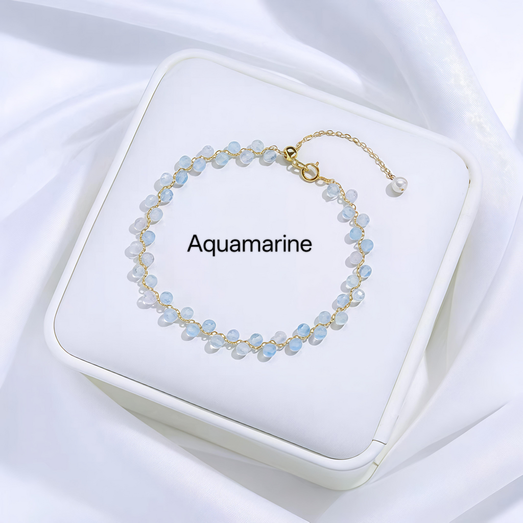 PCB03 高级天然水晶+淡水珍珠14k镀金可调节手链