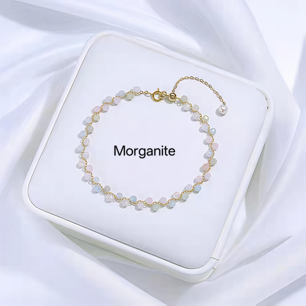 PCB03 高级天然水晶+淡水珍珠14k镀金可调节手链