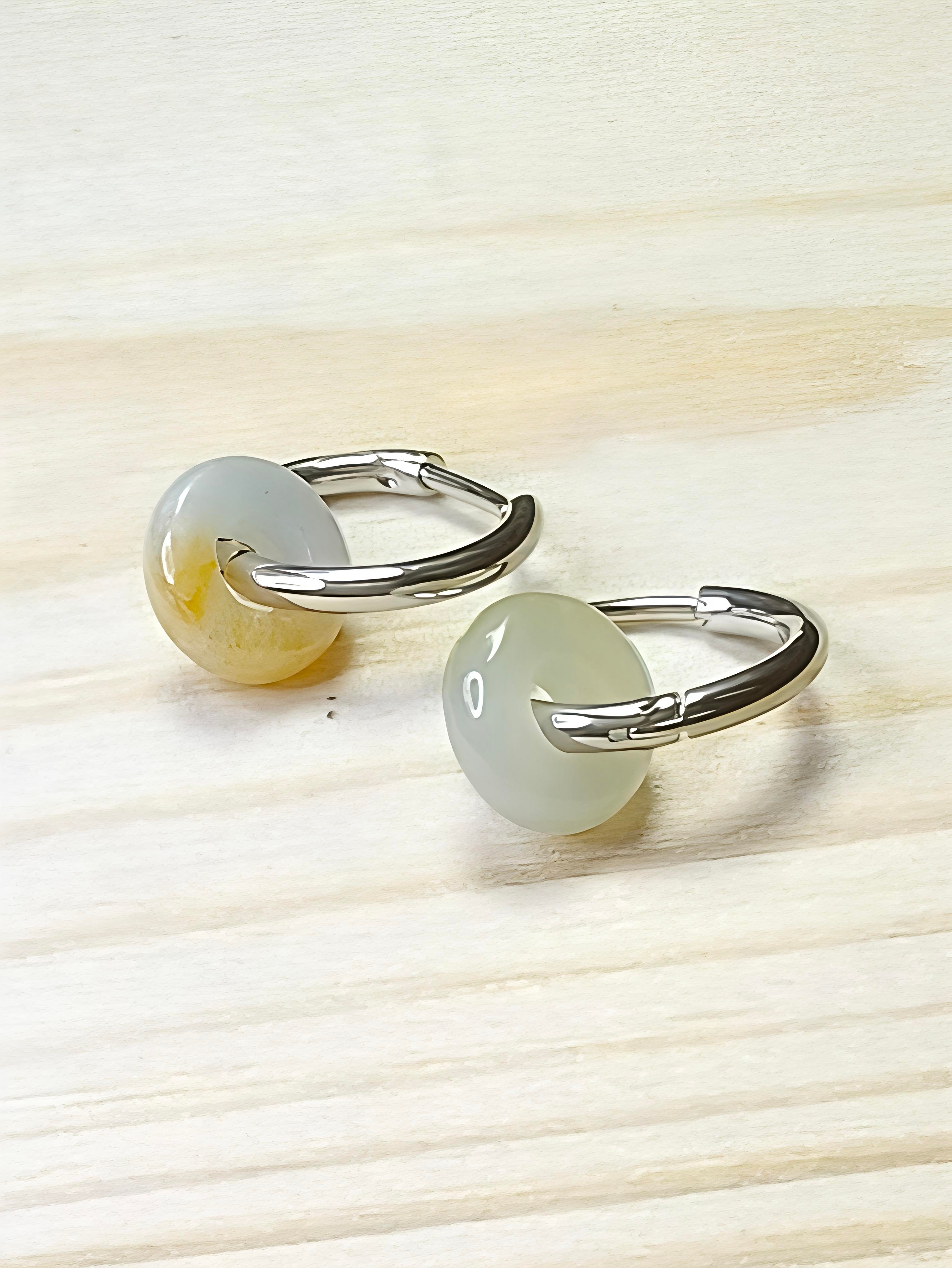 MYJ023 PREMIUM Myanmar Grade A Jadeite Peace Donut S925 Silver Hook Earrings