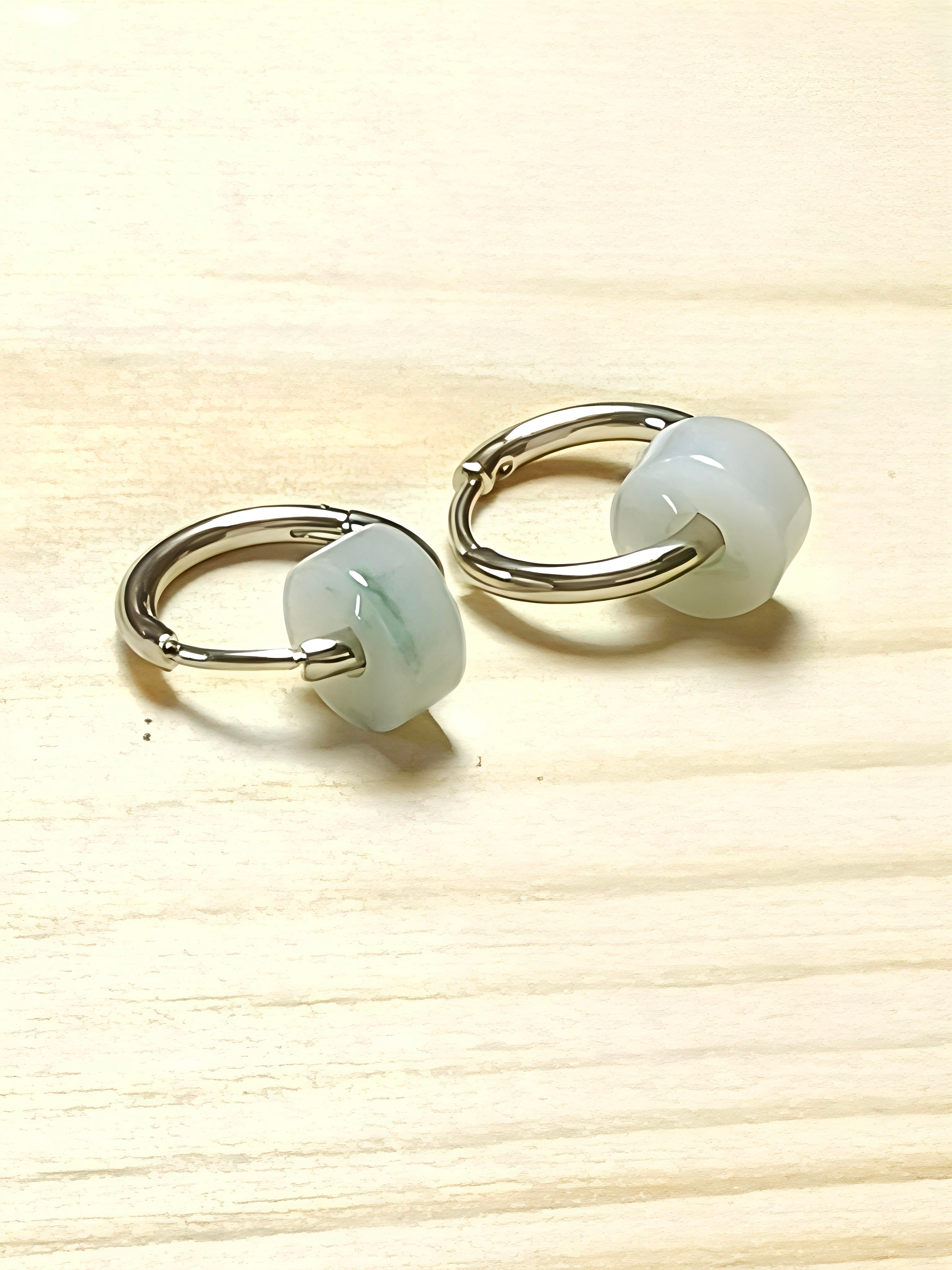 MYJ023 PREMIUM Myanmar Grade A Jadeite Peace Donut S925 Silver Hook Earrings