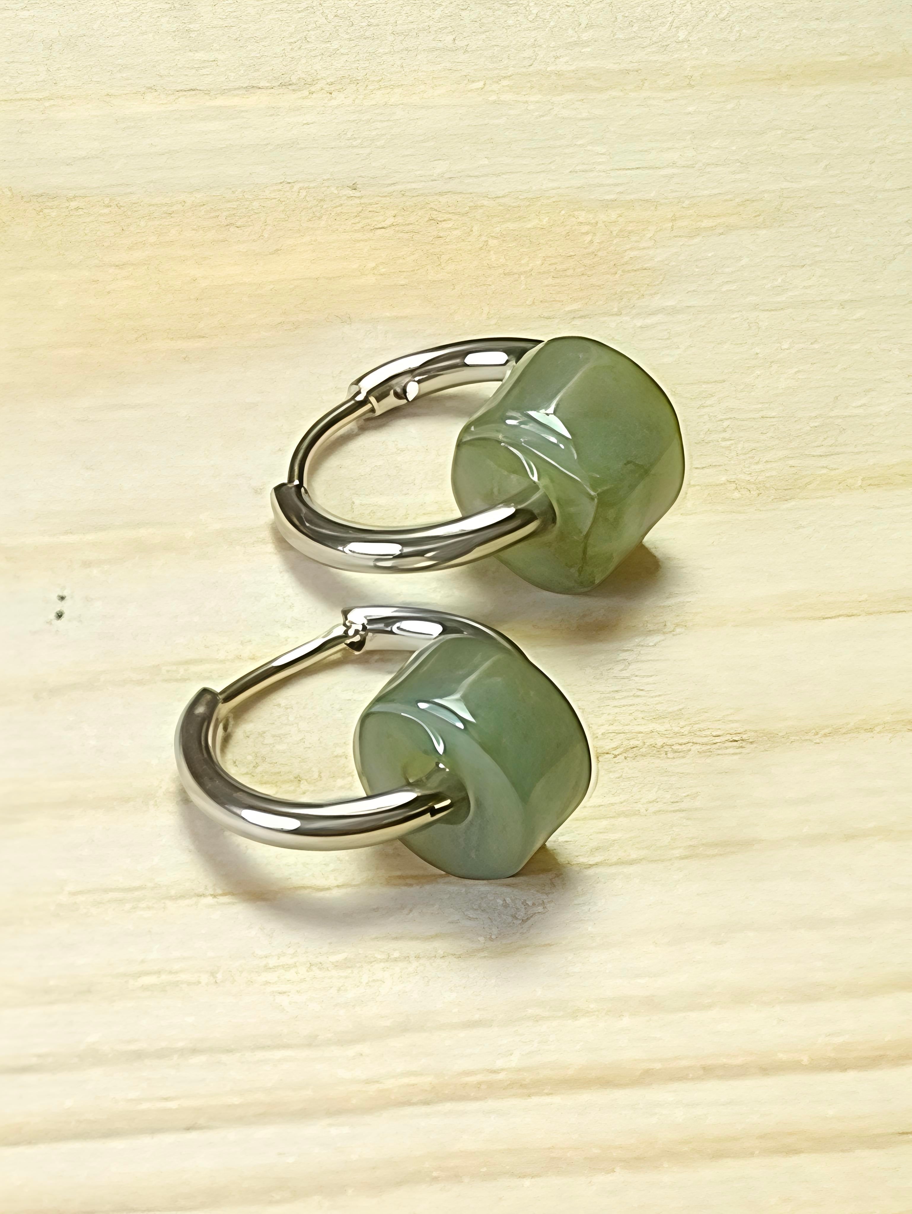 MYJ023 PREMIUM Myanmar Grade A Jadeite Peace Donut S925 Silver Hook Earrings