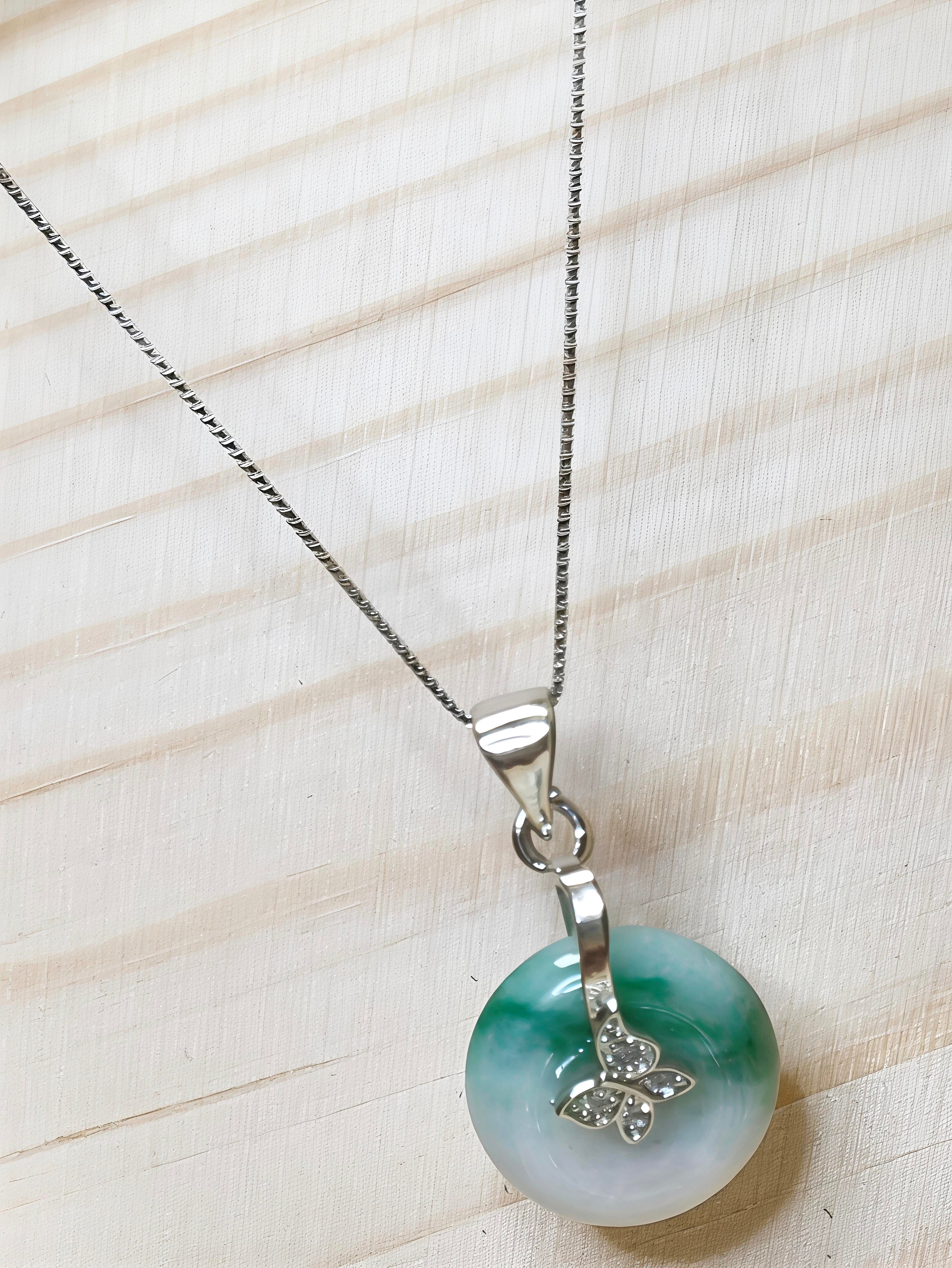 MYJ02 PREMIUM Myanmar Grade A Jadeite Peace Donut S925 Silver Chain Necklace
