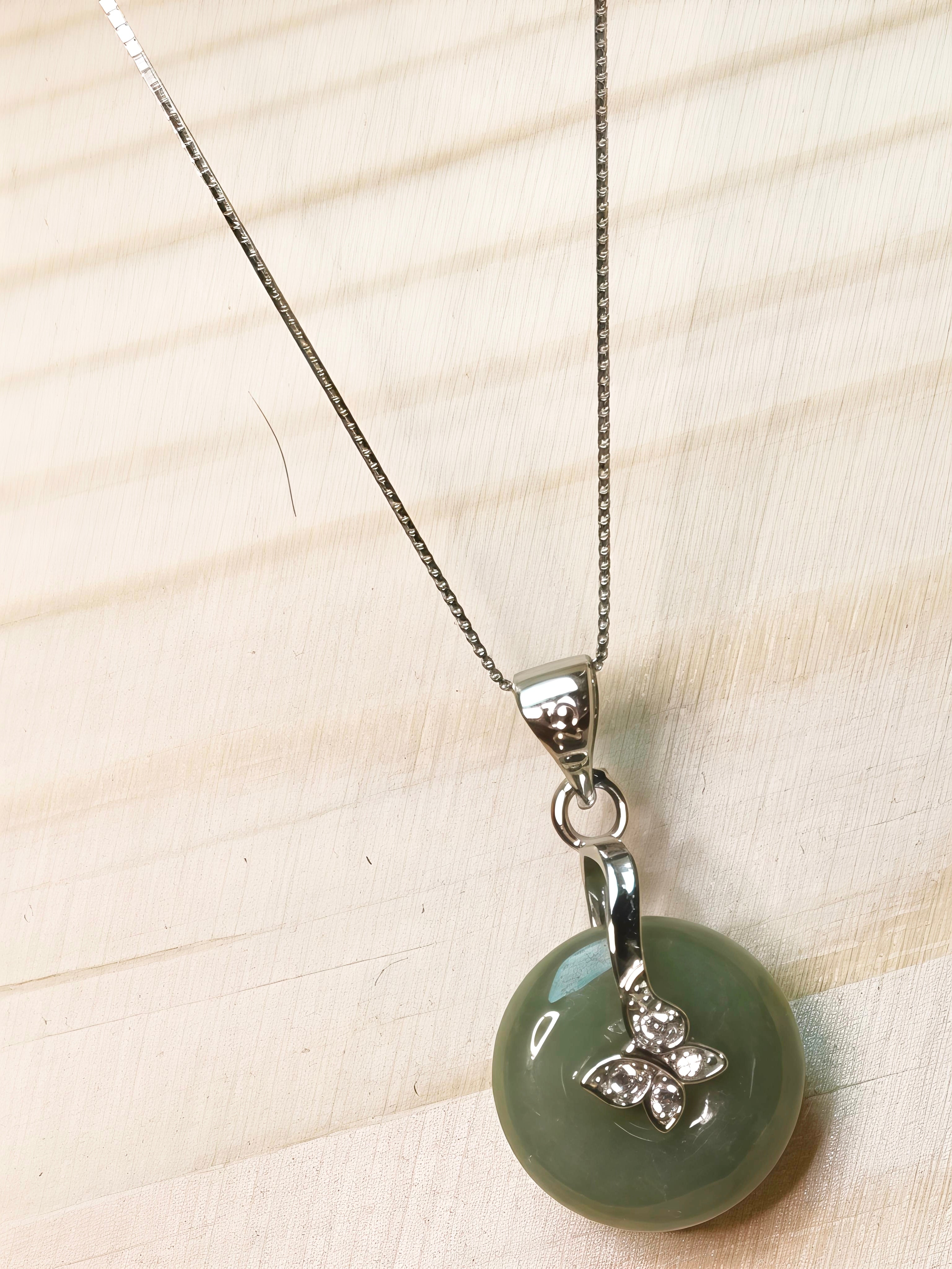 MYJ02 PREMIUM Myanmar Grade A Jadeite Peace Donut S925 Silver Chain Necklace