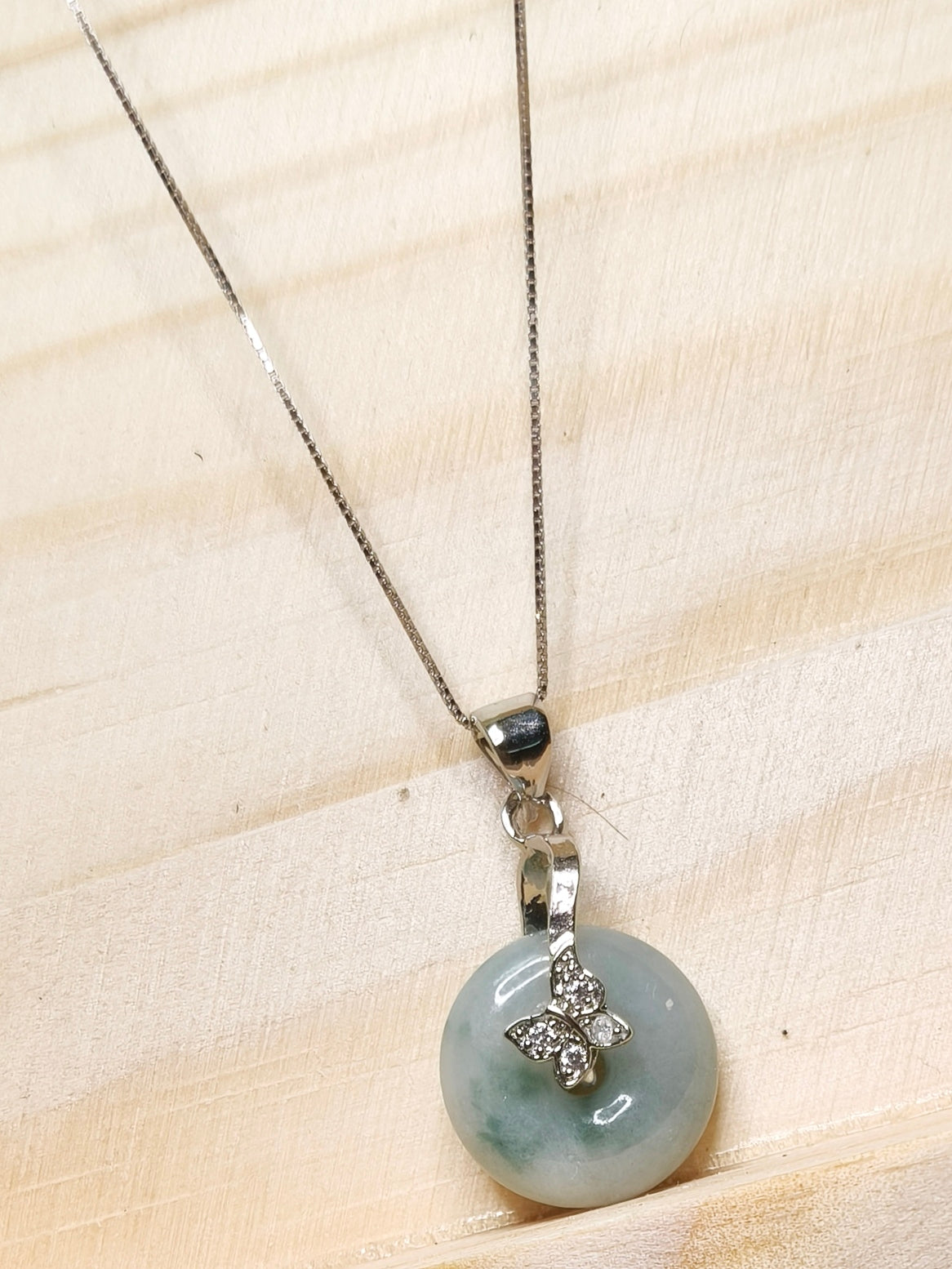 MYJ02 PREMIUM Myanmar Grade A Jadeite Peace Donut S925 Silver Chain Necklace