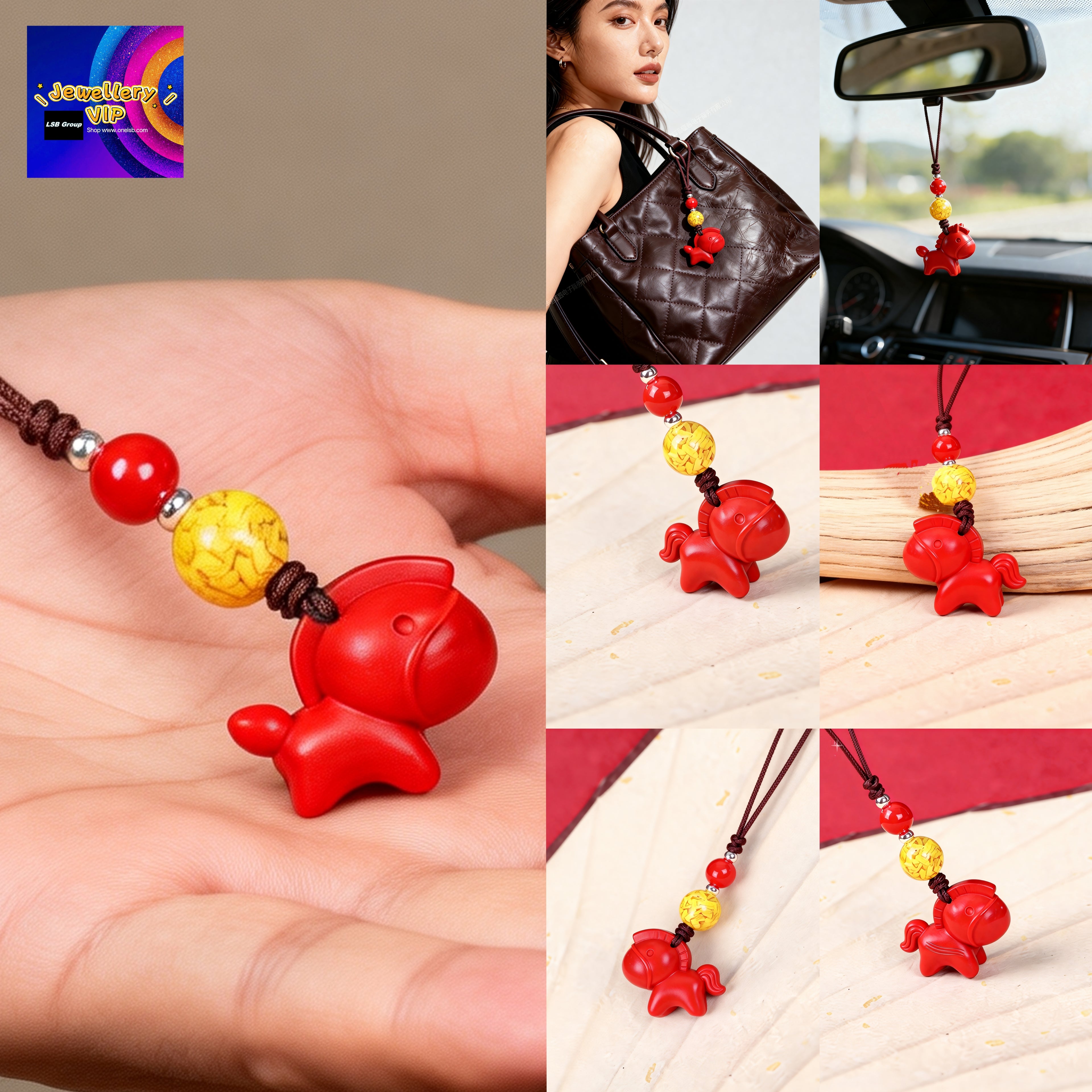 PCB02 PREMIUM Passionate Red Natural Cinnabar Blessed Horse Charm Ornament Accessory