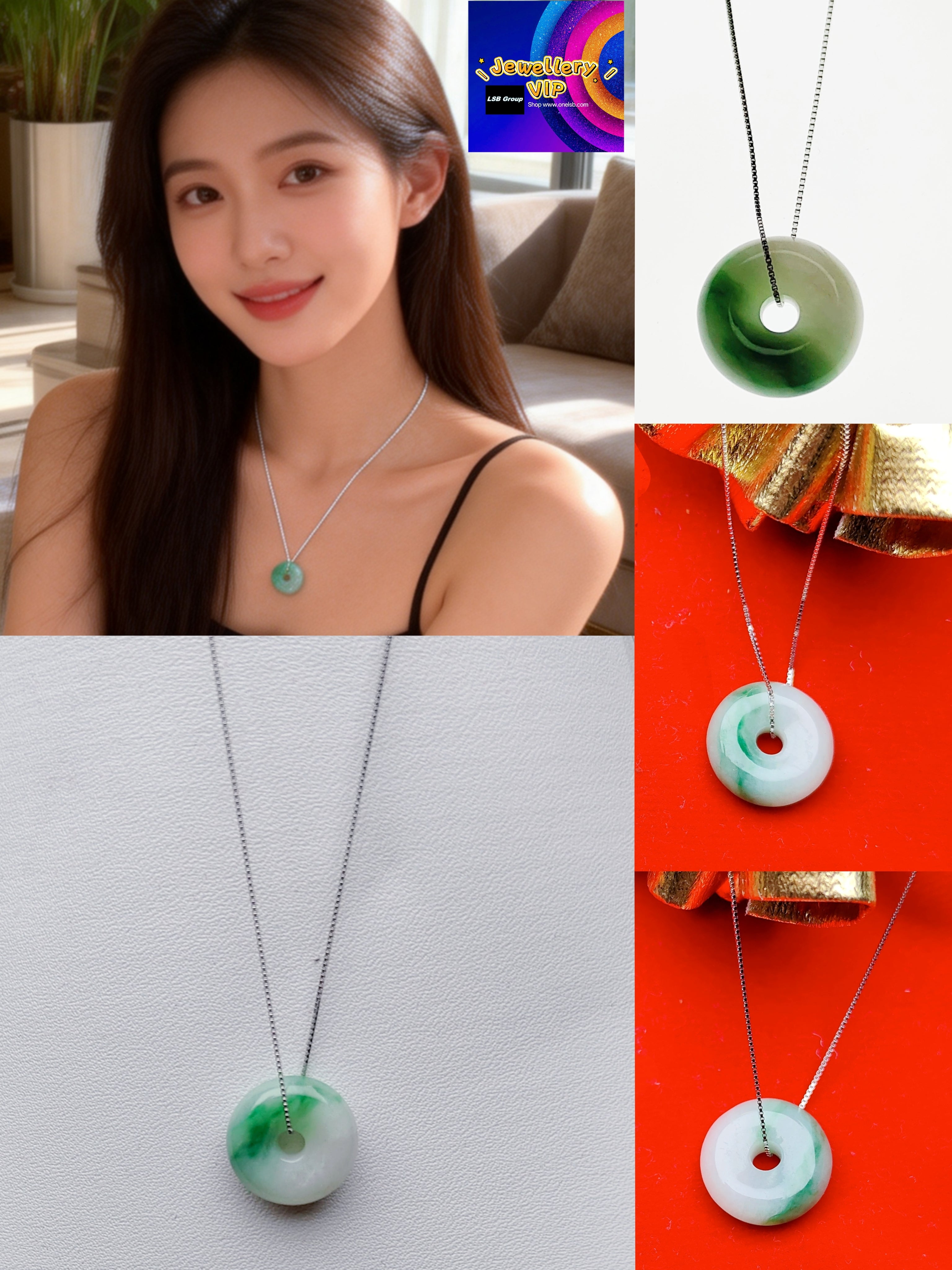 MYJ01 PREMIUM Myanmar Grade A Jadeite Peace Nugget 平安扣 Charm S925 Silver Half Mountain Half Water 半山半水Necklace