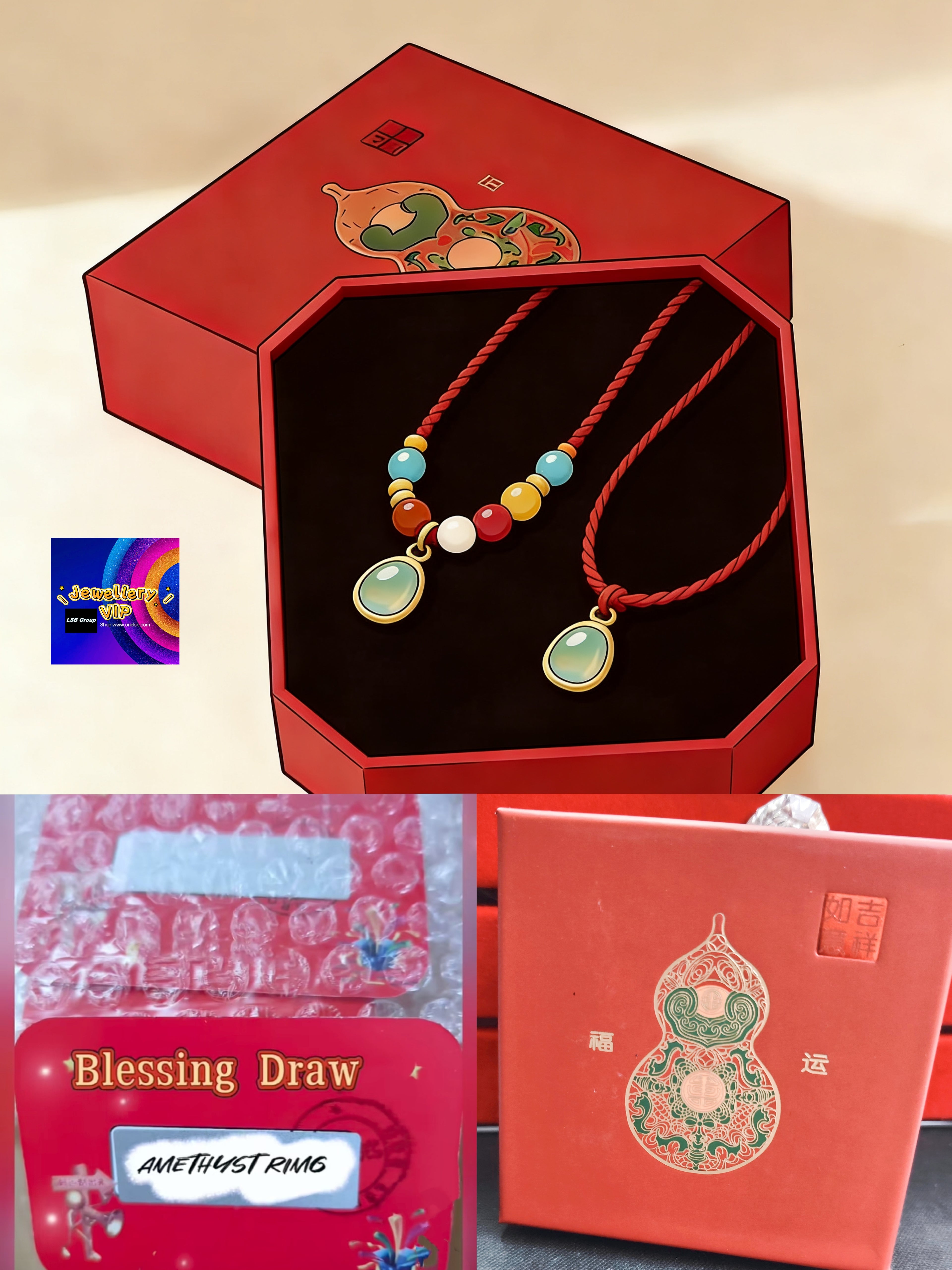 BGM01 PREMIUM Blessed Gourd Braided Bracelet+Necklace Mystery Jewellery Box Set 1