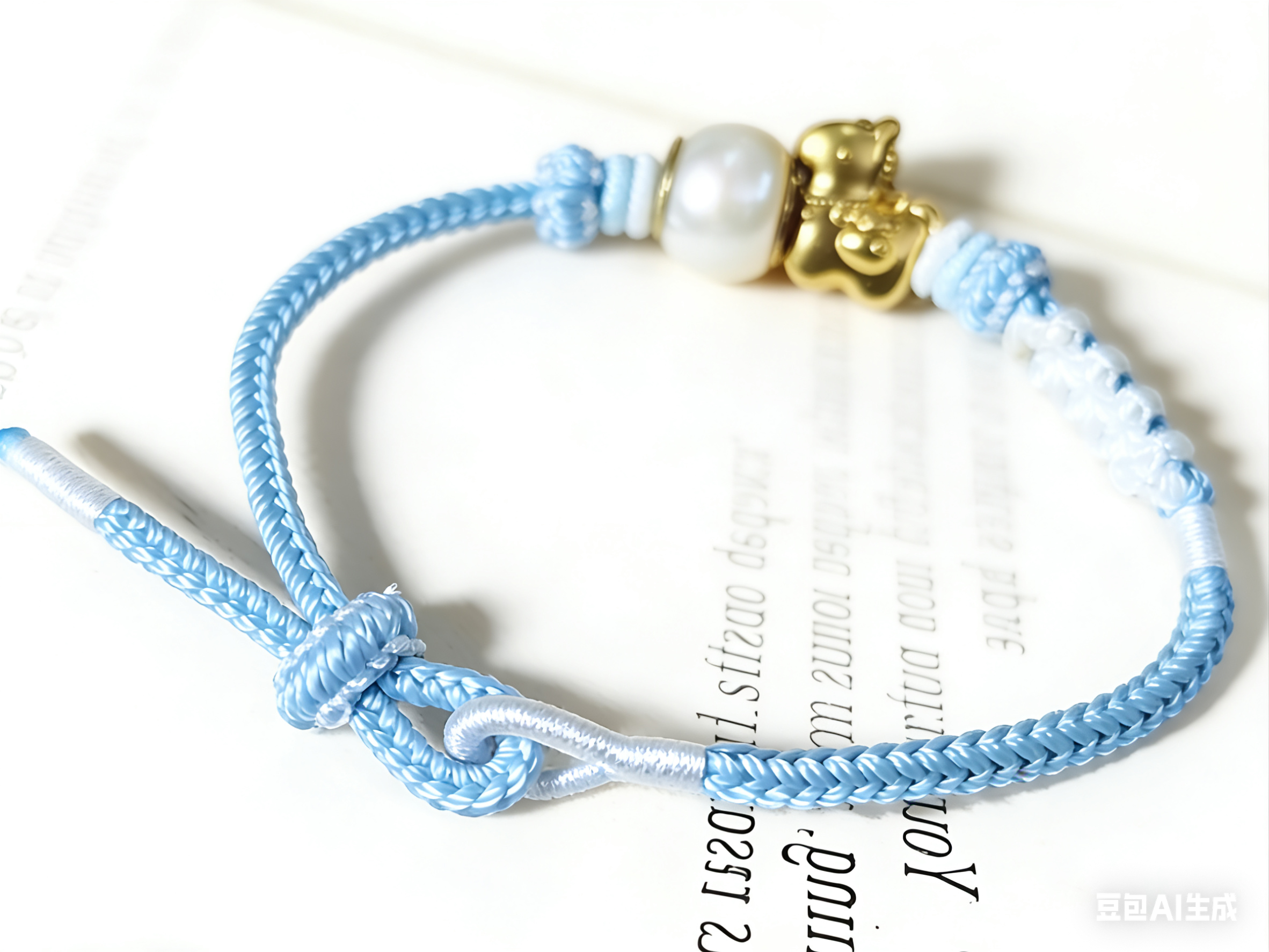 GOOD22 - PREMIUM Good'ness Blue Hand Braided Natural Fresh Water Pearl Gold Sand Horse Charm Beaded Adjustable