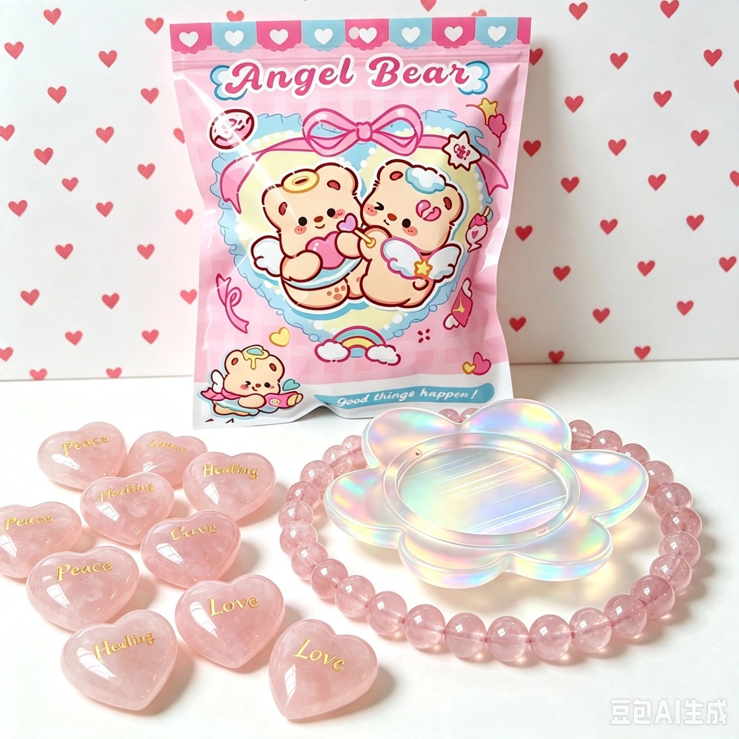 BGM03 PREMIUM Loving Rosie Rose Quartz Mystery Jewellery Bag + Elastic Bracelet