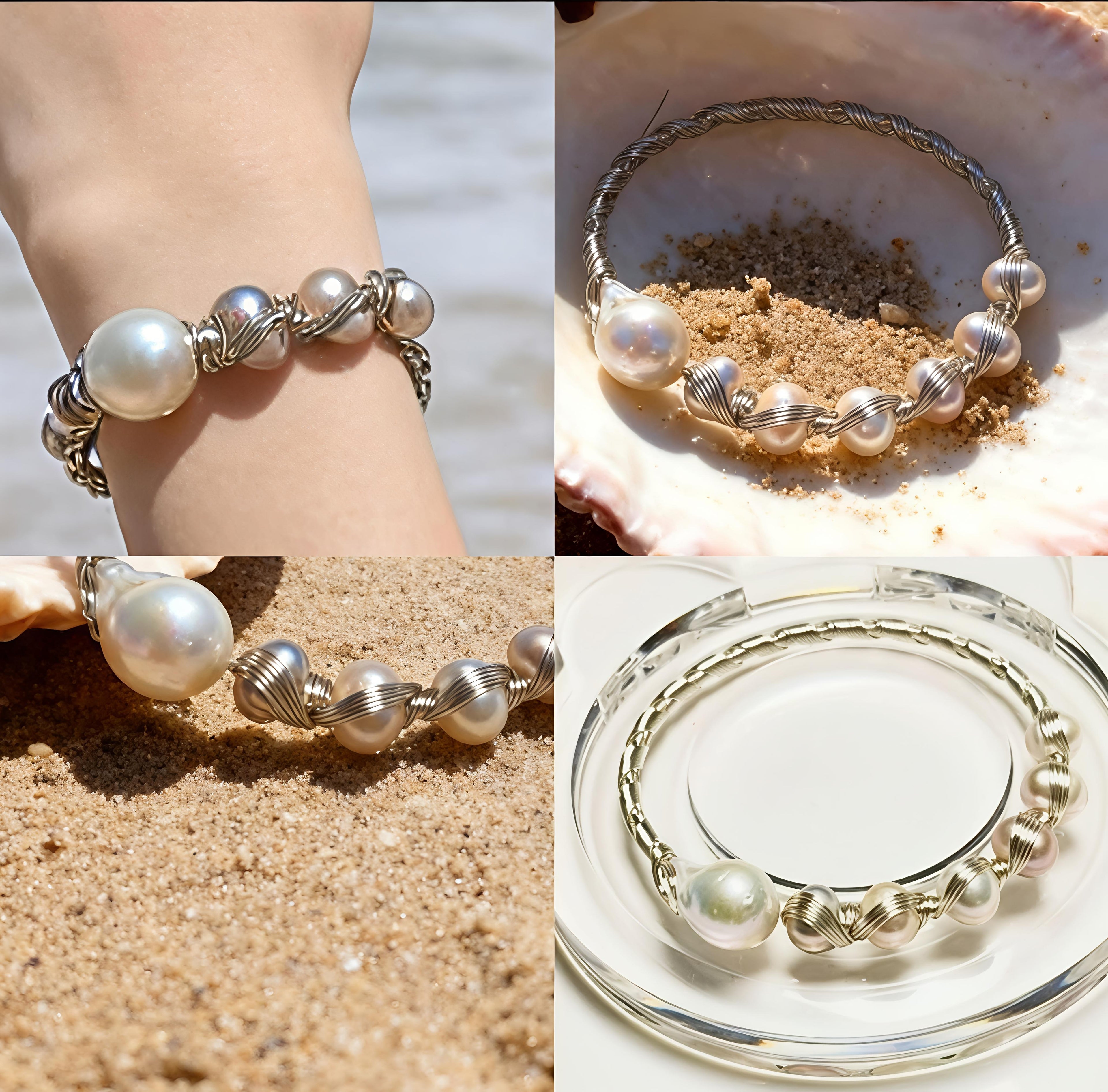 TPL01 The Pearl Light PREMIUM Freshwater Cultured Baroque Pearl Free Size Hand Wired Designer Cuff Bracelet