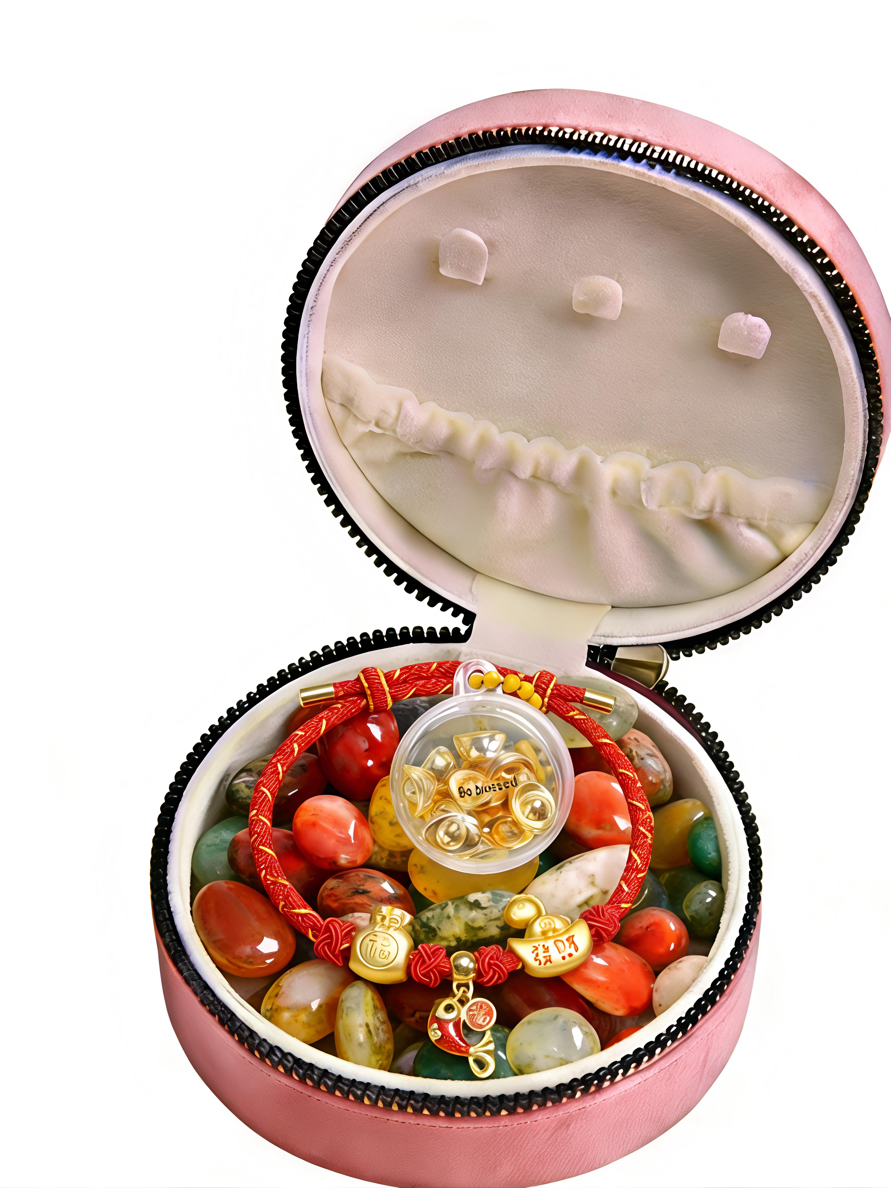 BGM02 PREMIUM Charming Scarlet Adjustable Charmed Bracelet + Natural Nanjing Yuhua Agate + Jewellery Zipper Box Mystery Set