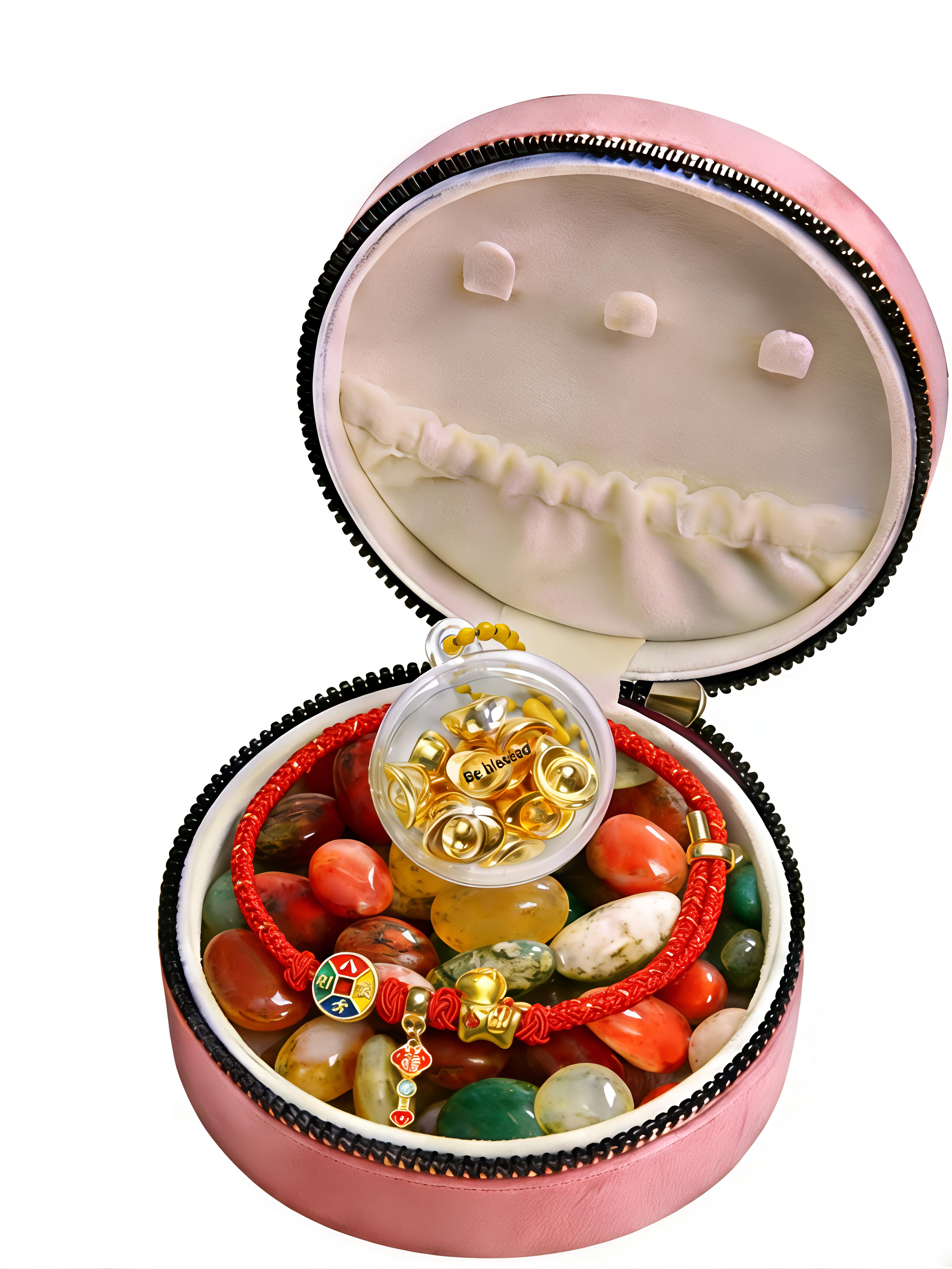 BGM02 PREMIUM Charming Scarlet Adjustable Charmed Bracelet + Natural Nanjing Yuhua Agate + Jewellery Zipper Box Mystery Set