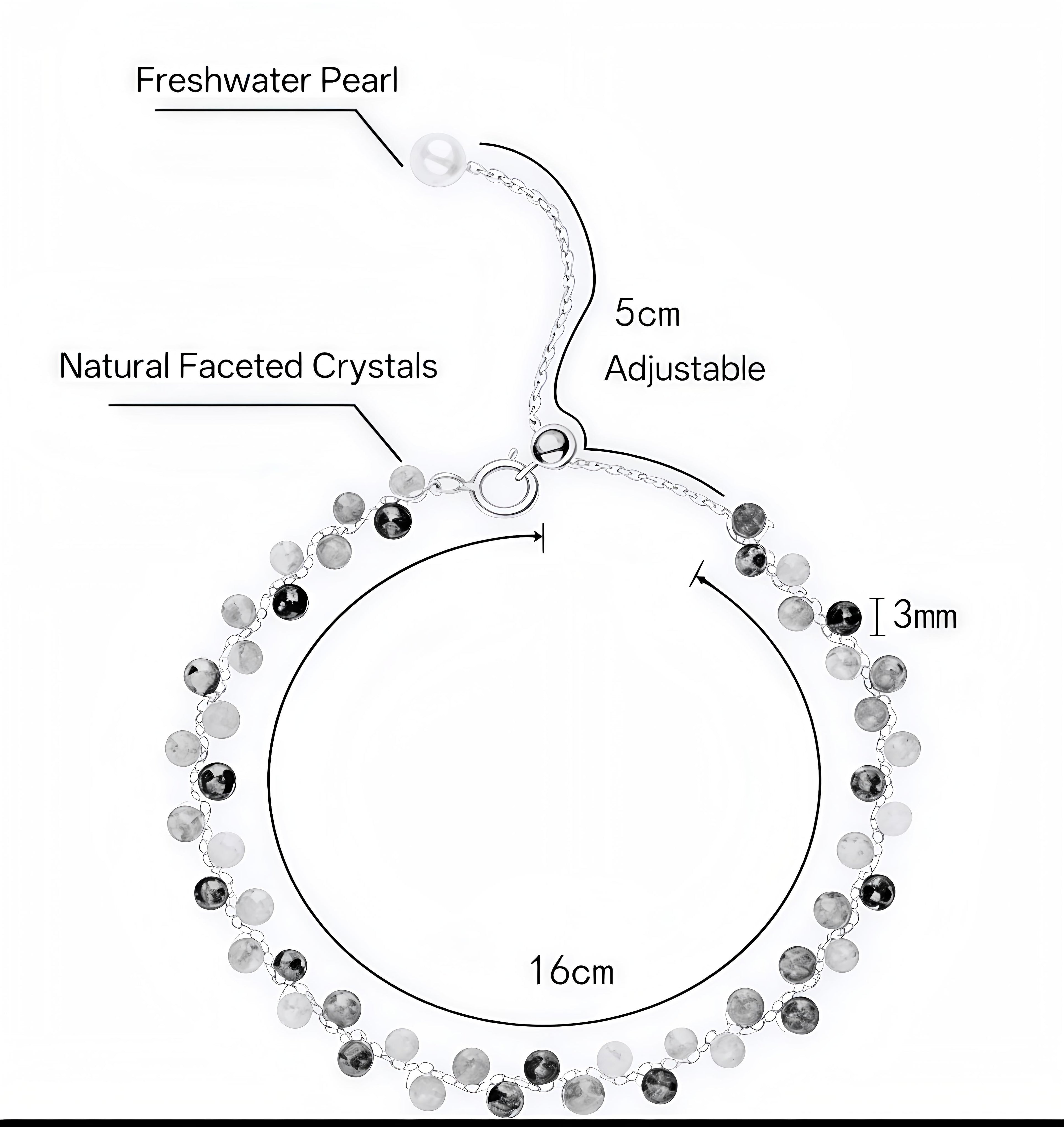 TPL06 PREMIUM Natural Crystal  + Freshwater Pearl 14k Plated Adjustable Bracelet