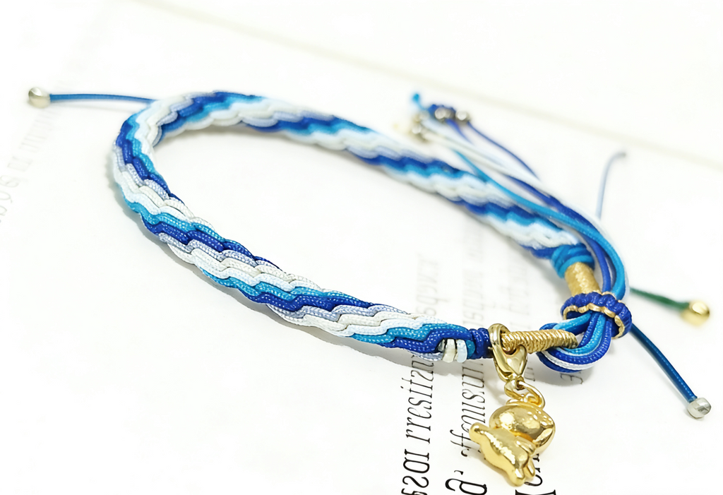 GOOD16 - PREMIUM Good'ness Blue Hand Braided Natural Detachable Gold Sand Horse Charm Beaded Adjustable Bracelet