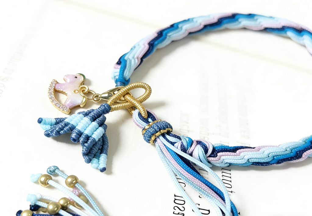 GOOD17 - PREMIUM Good'ness Blue Fish Tail Hand Braided Natural Detachable Enamel Horse Charm Beaded Adjustable Bracelet