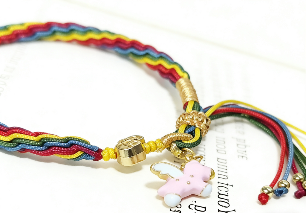 GOOD18 - PREMIUM Good'ness Rainbow Hand Braided Natural Detachable Enamel Horse Charm Beaded Adjustable Bracelet