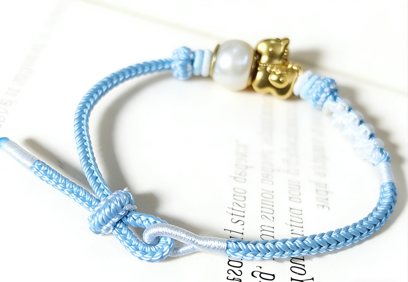 GOOD22 - PREMIUM Good'ness Blue Hand Braided Natural Fresh Water Pearl Gold Sand Horse Charm Beaded Adjustable