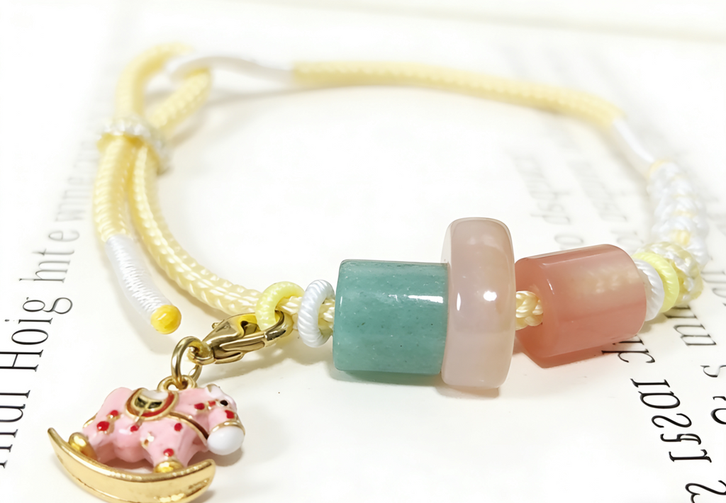 GOOD23 - PREMIUM Good'ness Pink Hand Braided Natural Chalcedony Detachable Enamel Horse Charm Beaded Adjustable Bracelet