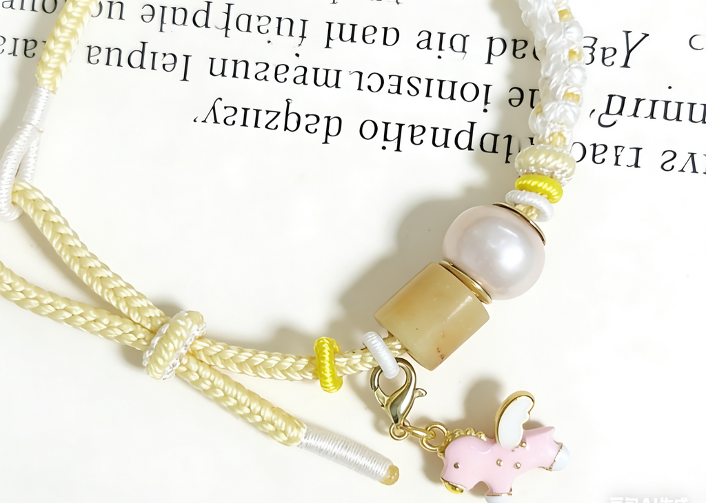 TPL08 - PREMIUM Pearl Light Pink Hand Braided Natural Fresh Water Pearl Detachable Enamel Horse Charm Beaded Adjustable Bracelet