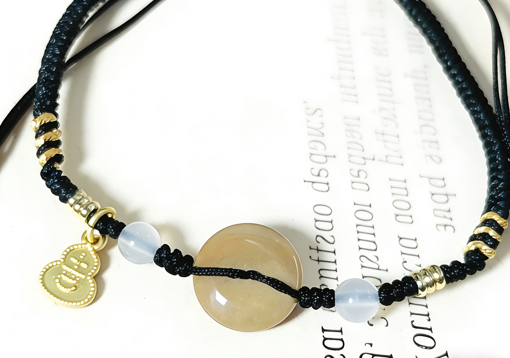 GOOD27 - PREMIUM Good'ness Black Hand Braided Natural Yellow Tiger Eye Peace Nugget Charm Beaded Adjustable Bracelet
