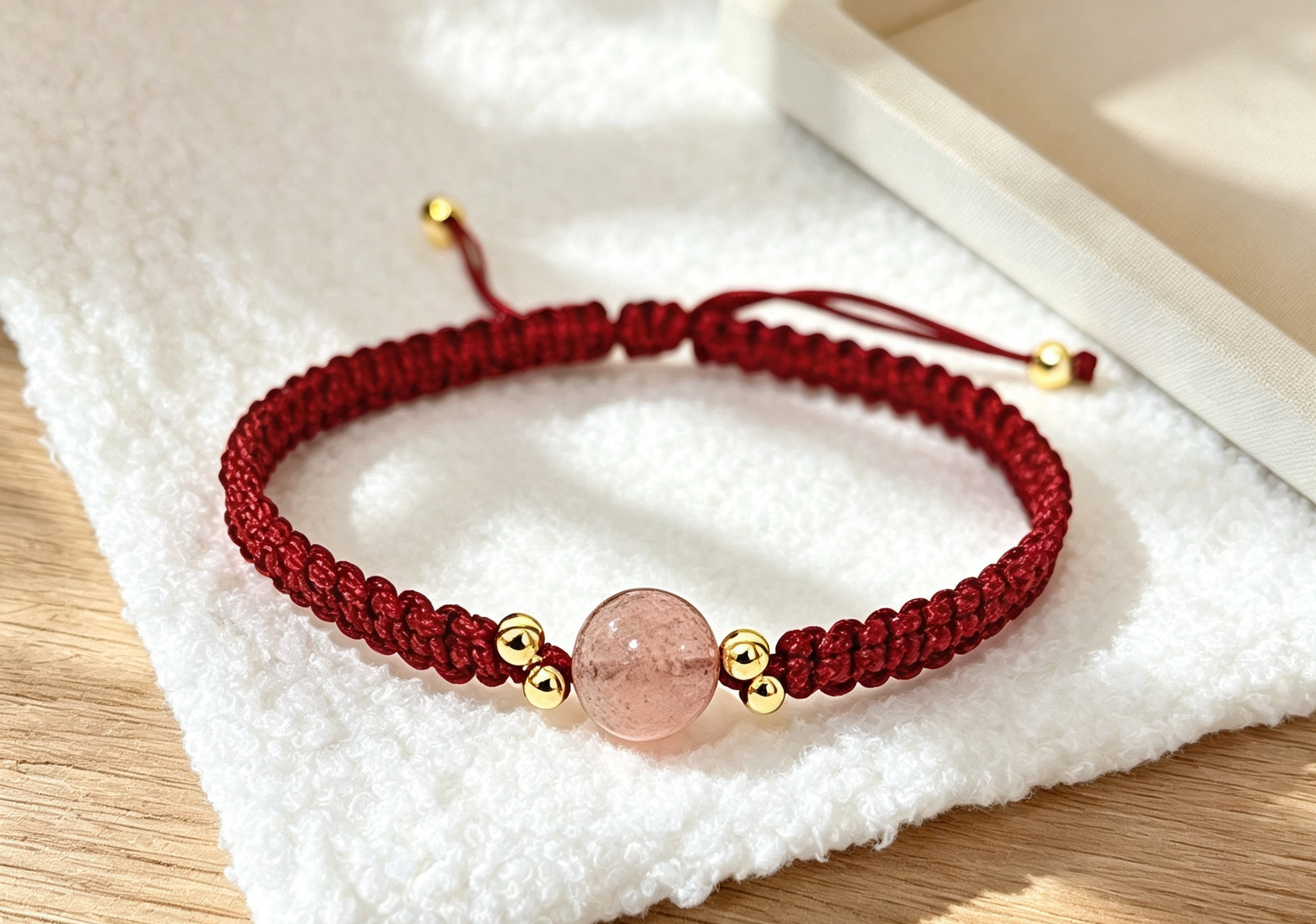 GOOD12 - PREMIUM Good'ness Hand Braided Natural Madagascar Rose Quartz Beaded Adjustable Bracelet