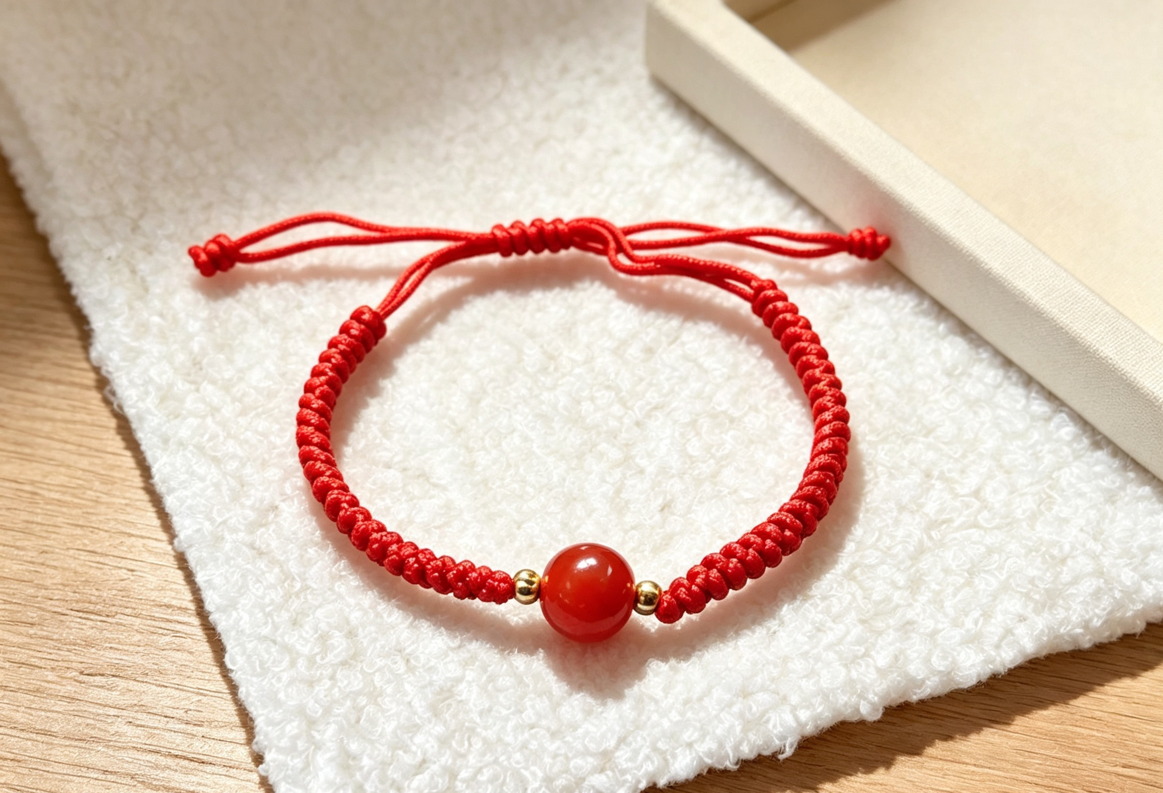 PCS01 Charming Scarlet Hand Braided Natural Cinnabar Beaded Cord Bracelet Adjustable