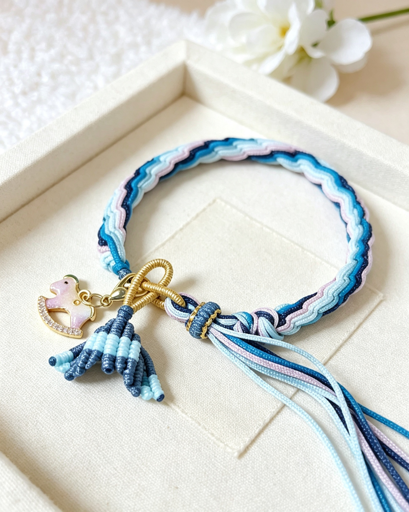 GOOD17 - PREMIUM Good'ness Blue Fish Tail Hand Braided Natural Detachable Enamel Horse Charm Beaded Adjustable Bracelet