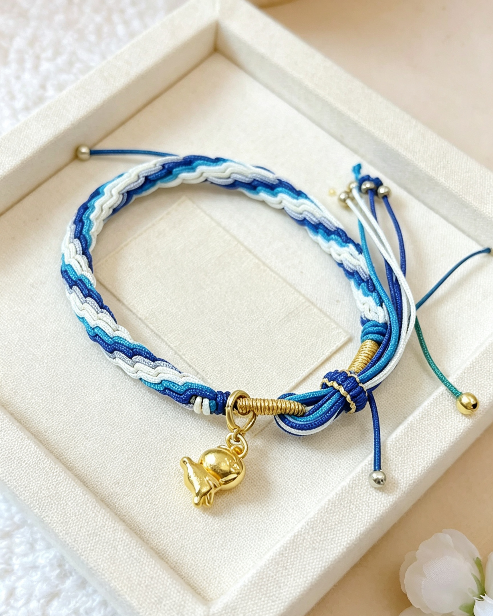 GOOD16 - PREMIUM Good'ness Blue Hand Braided Natural Detachable Gold Sand Horse Charm Beaded Adjustable Bracelet