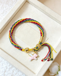 GOOD18 - PREMIUM Good'ness Rainbow Hand Braided Natural Detachable Enamel Horse Charm Beaded Adjustable Bracelet