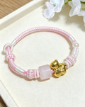GOOD20 - PREMIUM Good'ness Pink Hand Braided Natural Rose Quartz Gold Sand Horse Charm Beaded Adjustable Bracelet