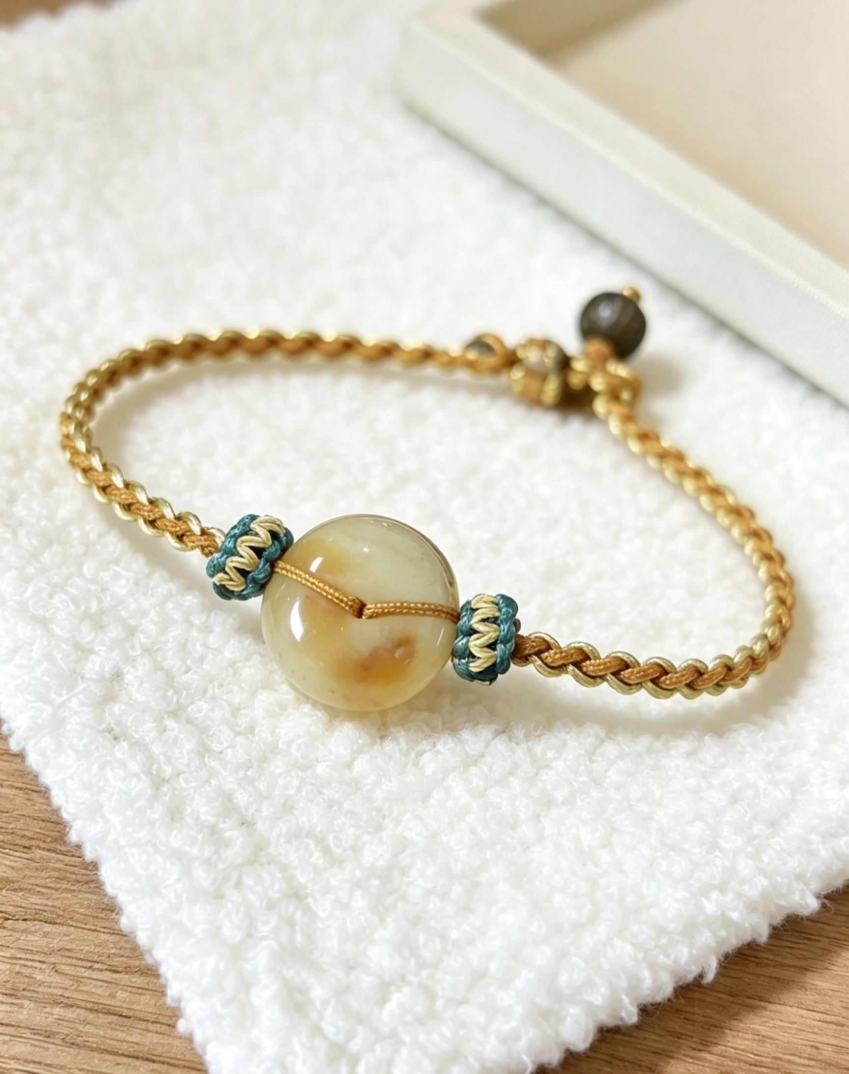 GOOD29 - PREMIUM Good'ness Hand Braided Natural Yellow Tiger Eye Peace Nugget Charm Beaded Adjustable Bracelet