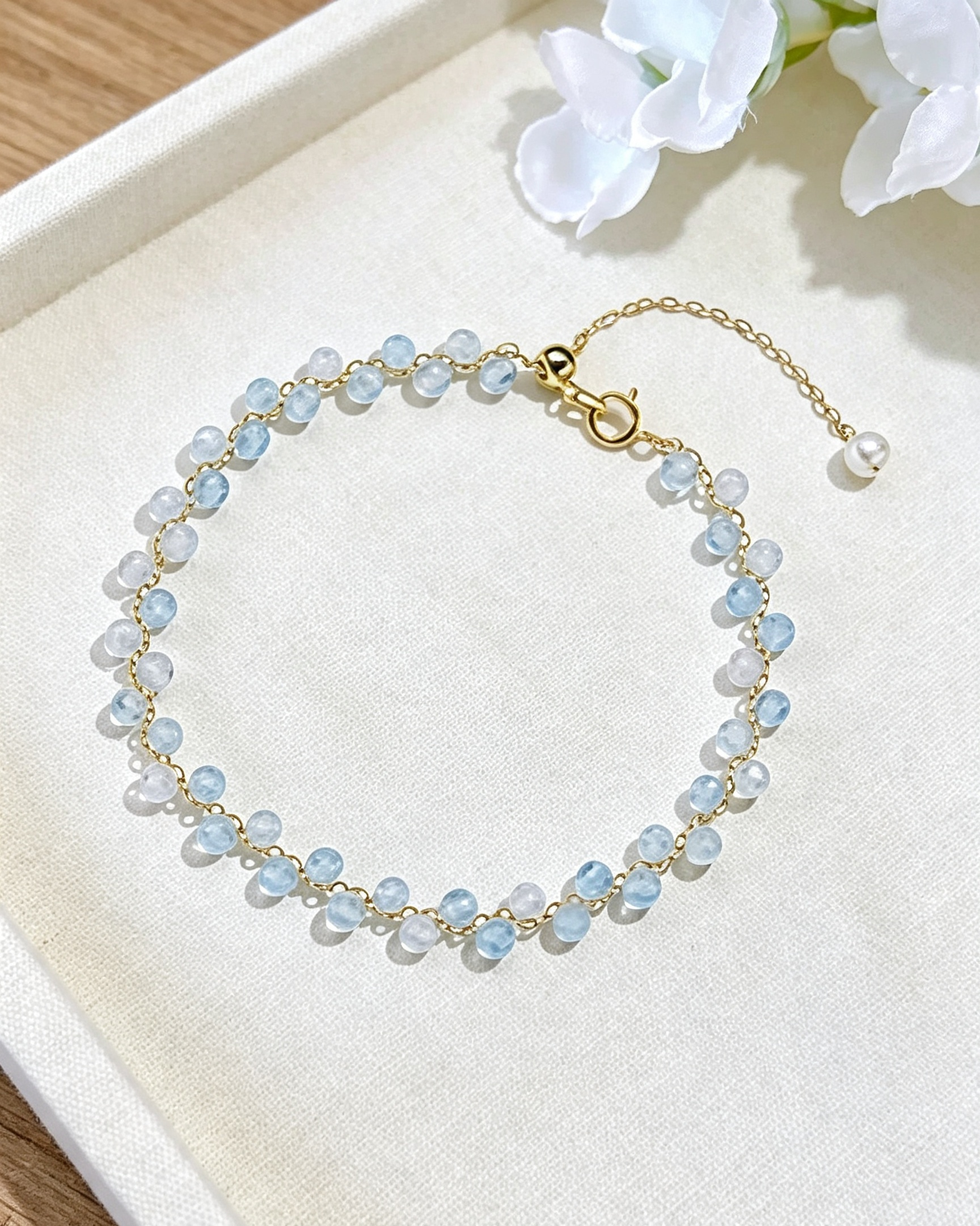 TPL06 PREMIUM Natural Crystal  + Freshwater Pearl 14k Plated Adjustable Bracelet