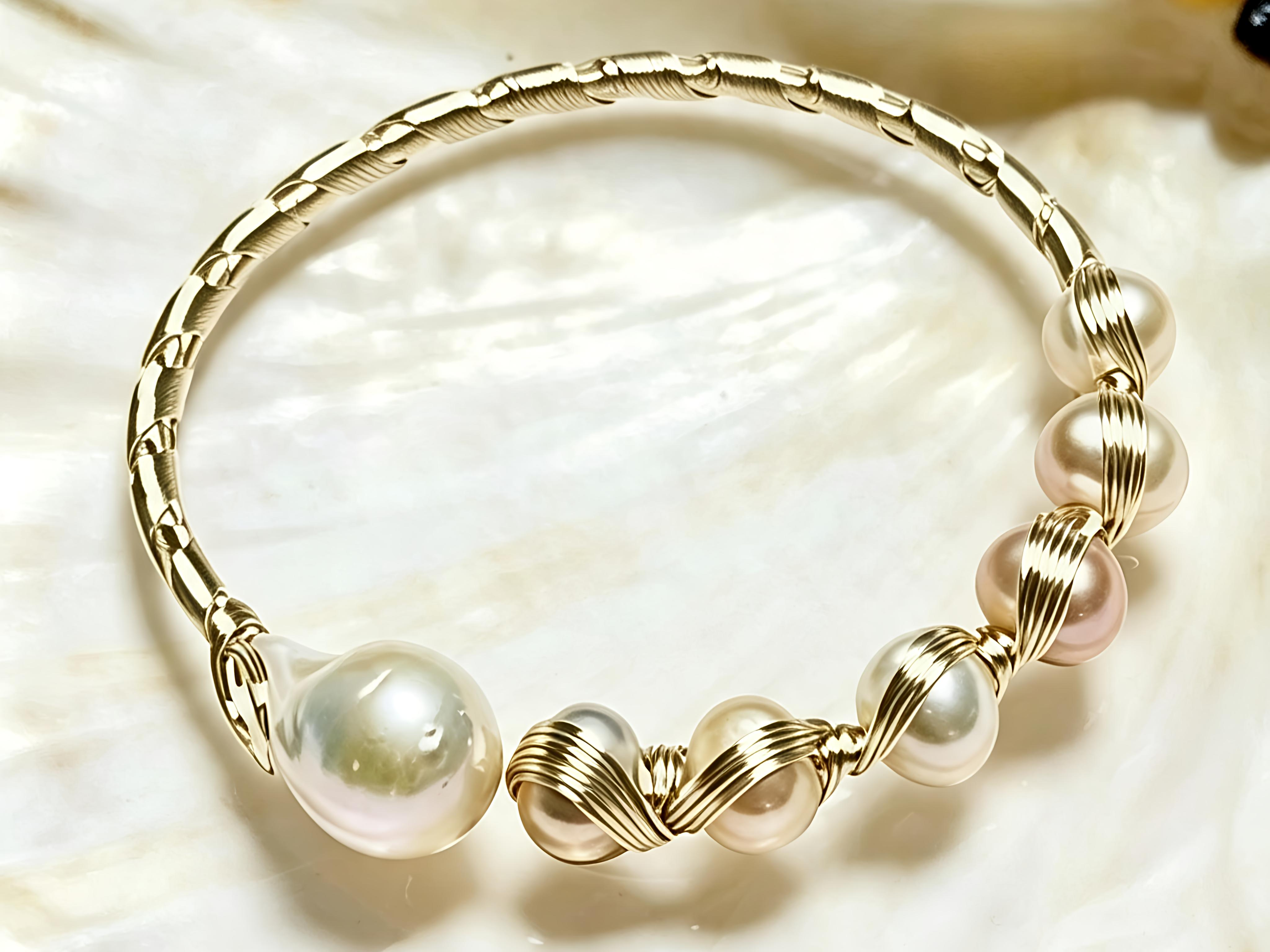 TPL01 The Pearl Light PREMIUM Freshwater Cultured Baroque Pearl Free Size Hand Wired Designer Cuff Bracelet