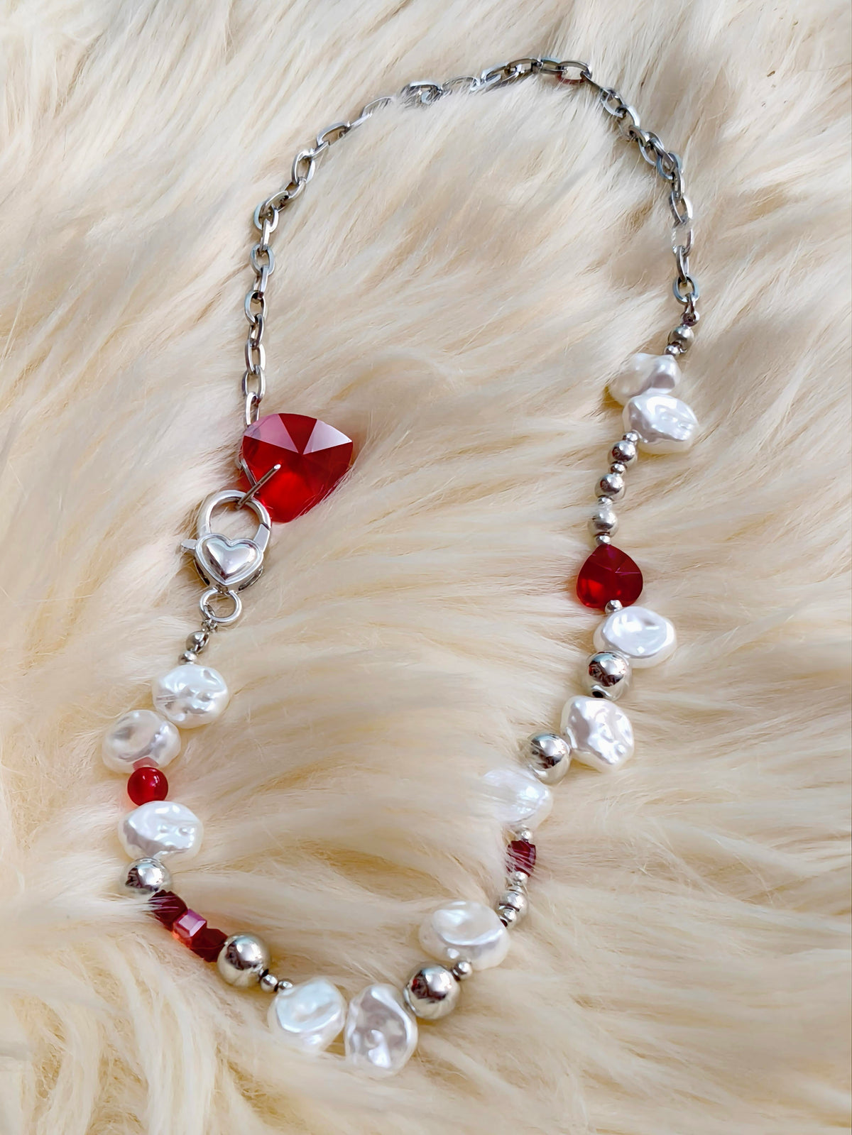 TWOS10 - PREMIUM Glass Imitation Baroque Beaded Chain Pearl Chain Necklace