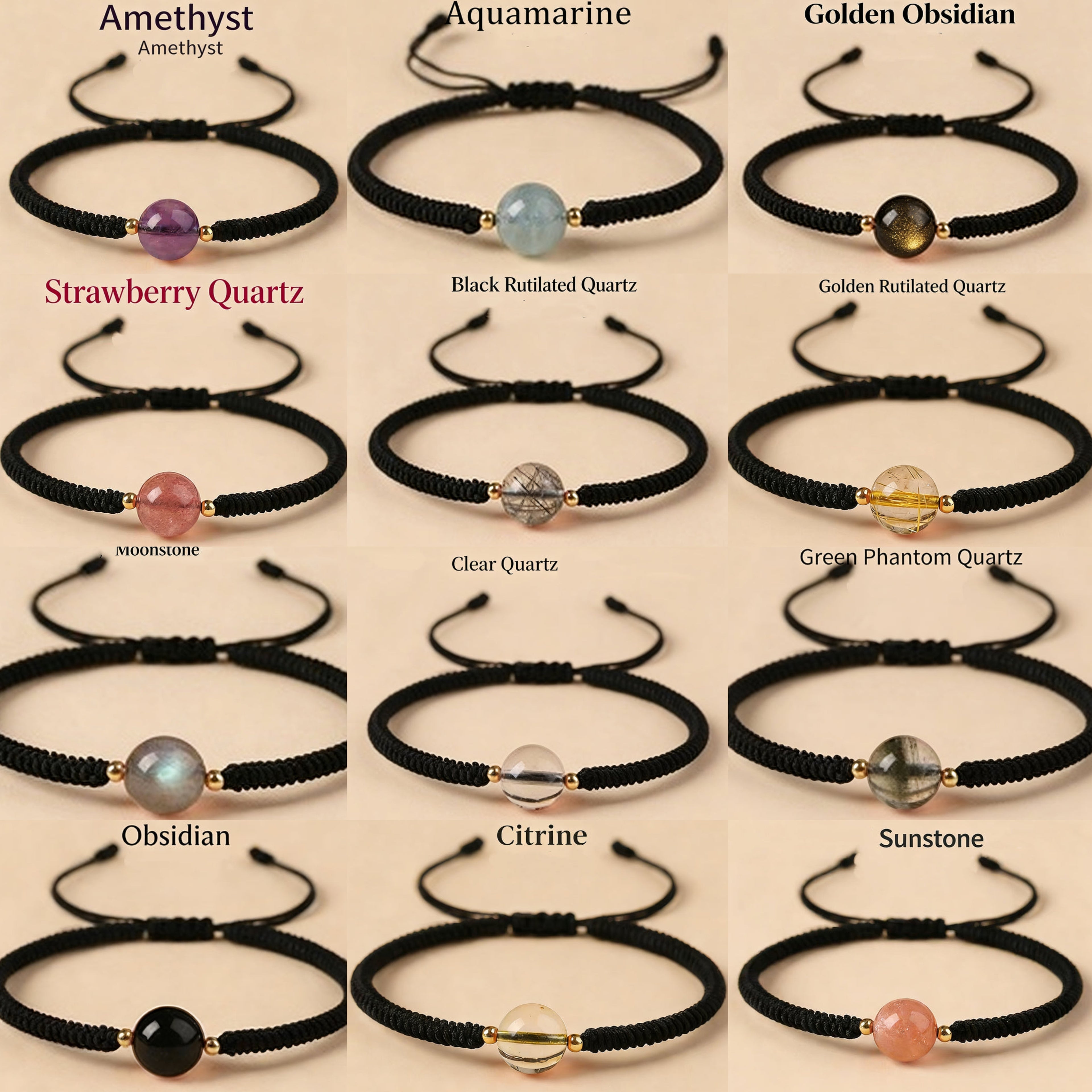 BGM01 PREMIUM Gentle Bit Bit Natural Crystals Hand Braided Bracelet+Necklace+Ear studs Mystery Jewellery Box Set