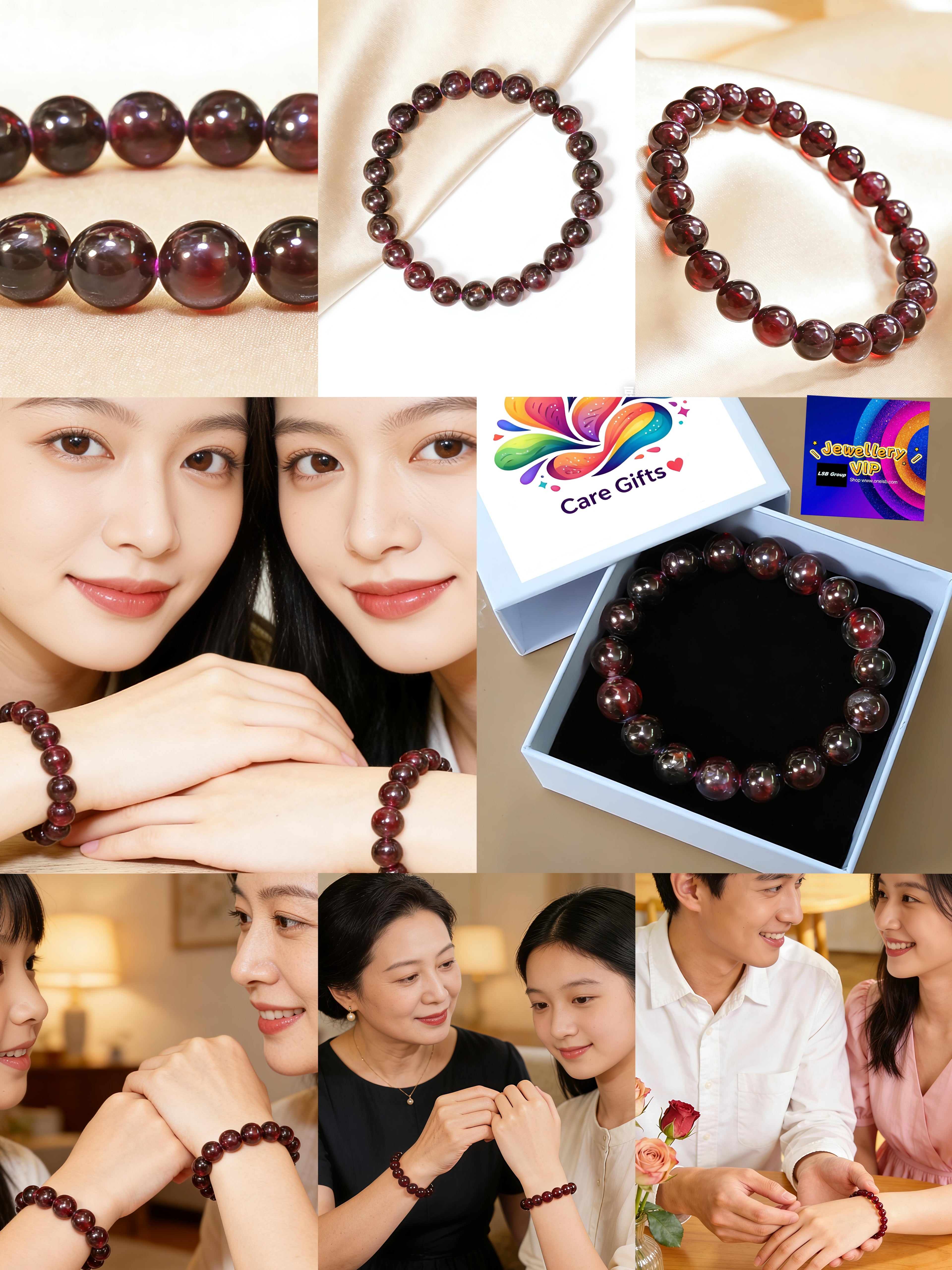 CSL01 Crystal Light PREMIUM Classic Natural Wine Red Garnet Elastic Bracelet