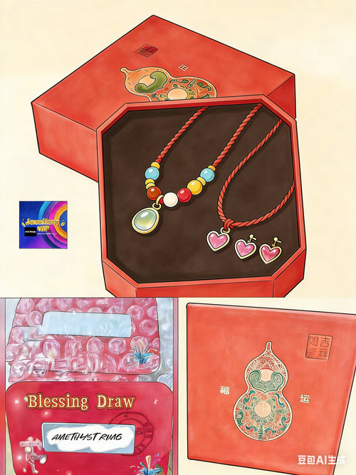 BGM01 PREMIUM Blessed Gourd Natural Crystals Hand Braided Bracelet+Necklace+Ear studs Mystery Jewellery Box Set