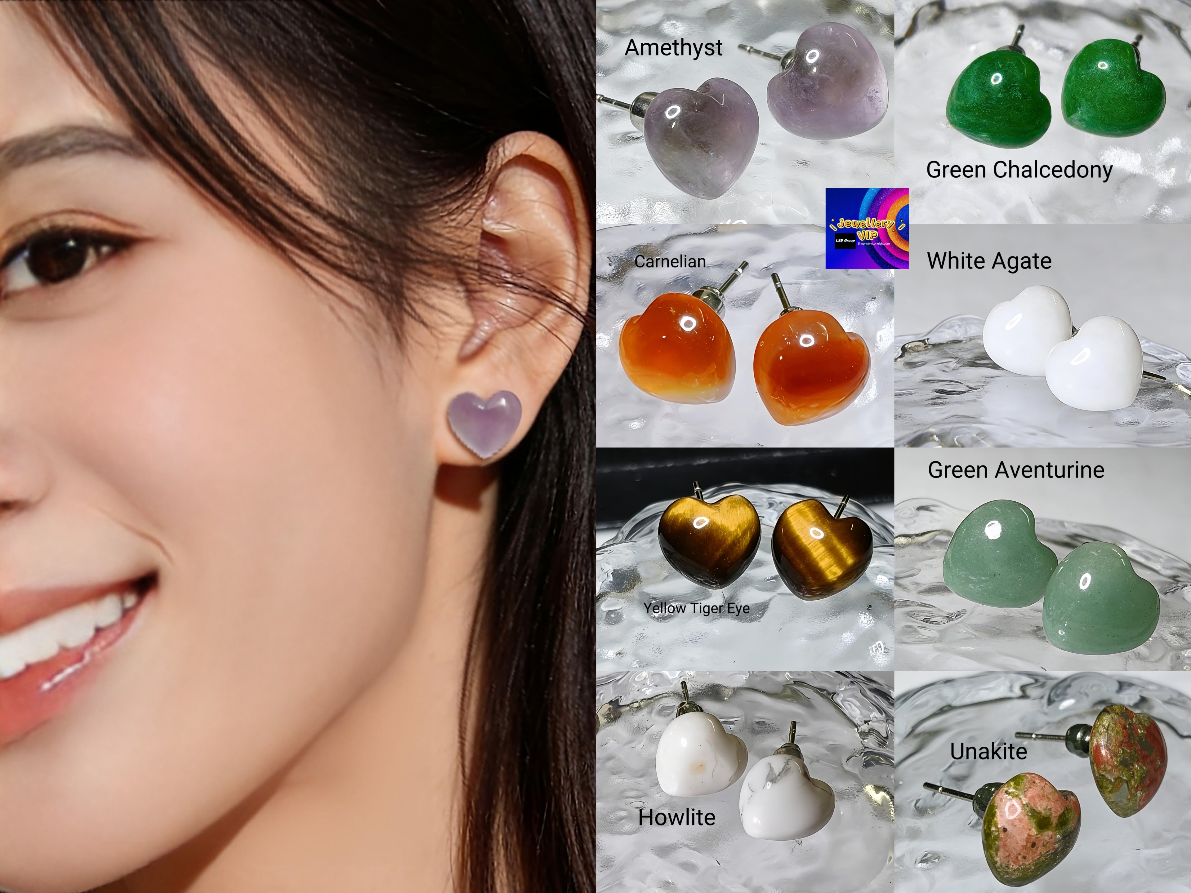 BGM01 PREMIUM Blessed Gourd Natural Crystals Hand Braided Bracelet+Necklace+Ear studs Mystery Jewellery Box Set