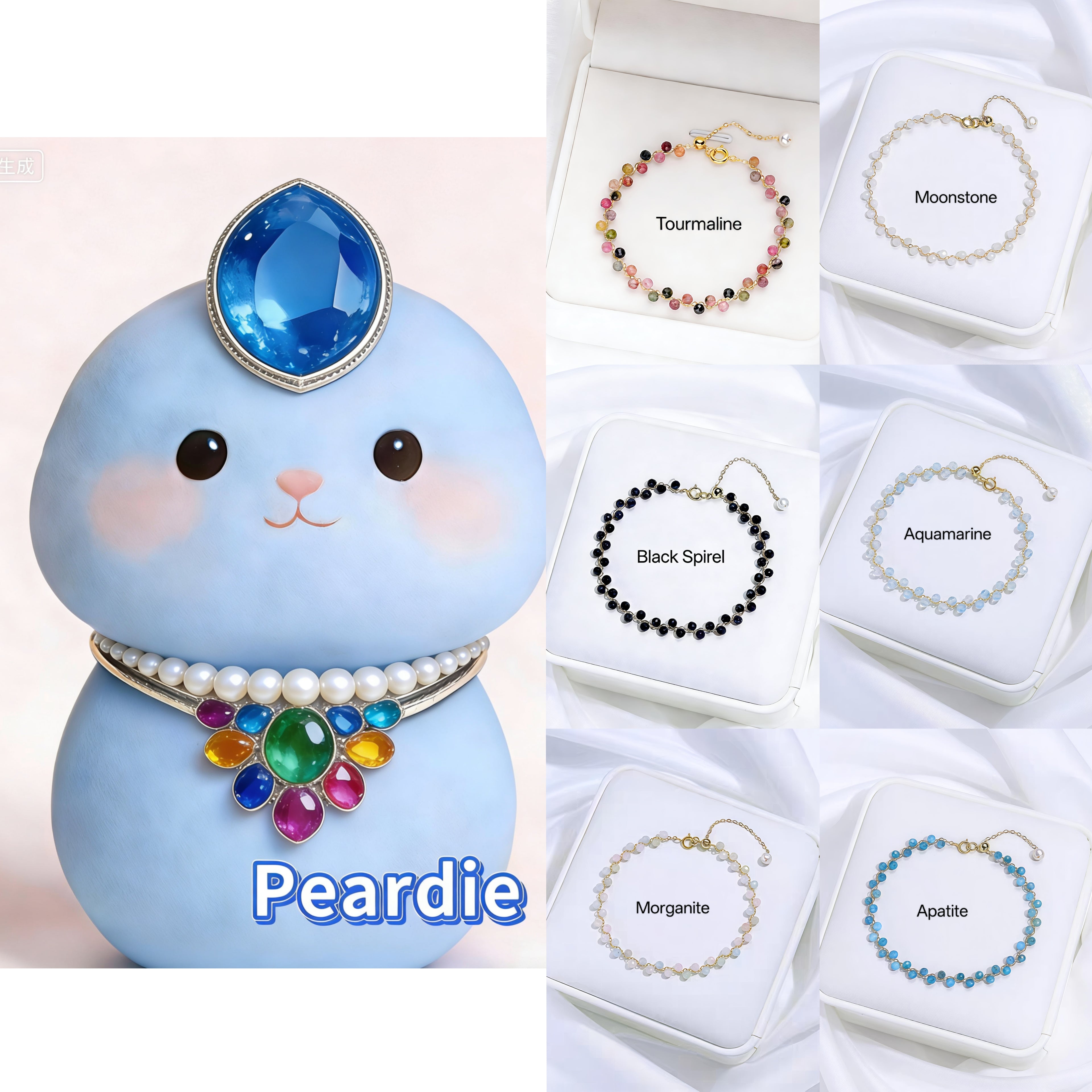 TPL06 PREMIUM Natural Crystal  + Freshwater Pearl 14k Plated Adjustable Bracelet