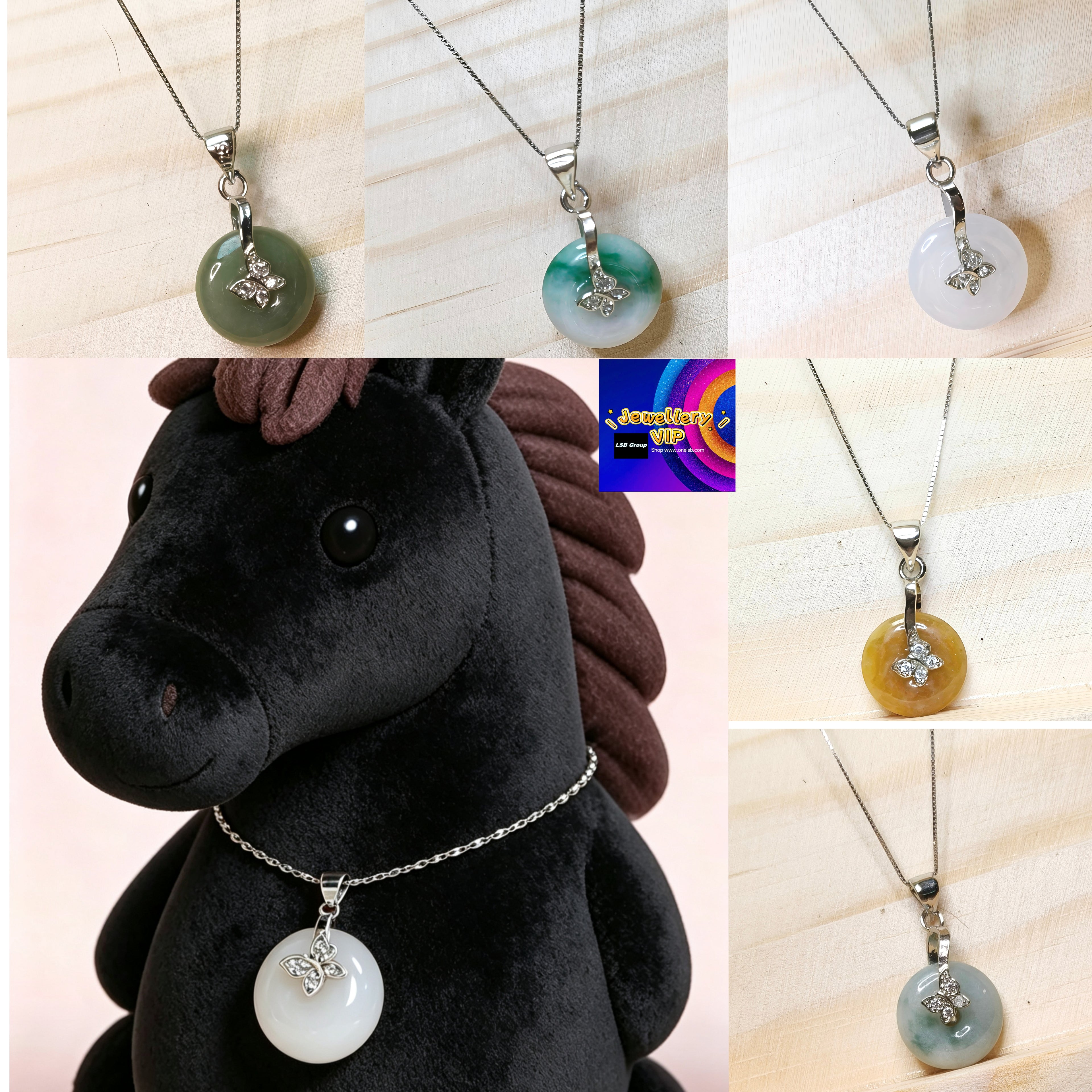 MYJ02 PREMIUM Myanmar Grade A Jadeite Peace Donut S925 Silver Chain Necklace