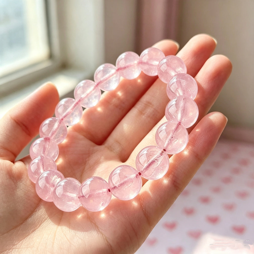 CSL02 Crystal Light PREMIUM Classic Natural Rose Quartz Elastic Bracelet