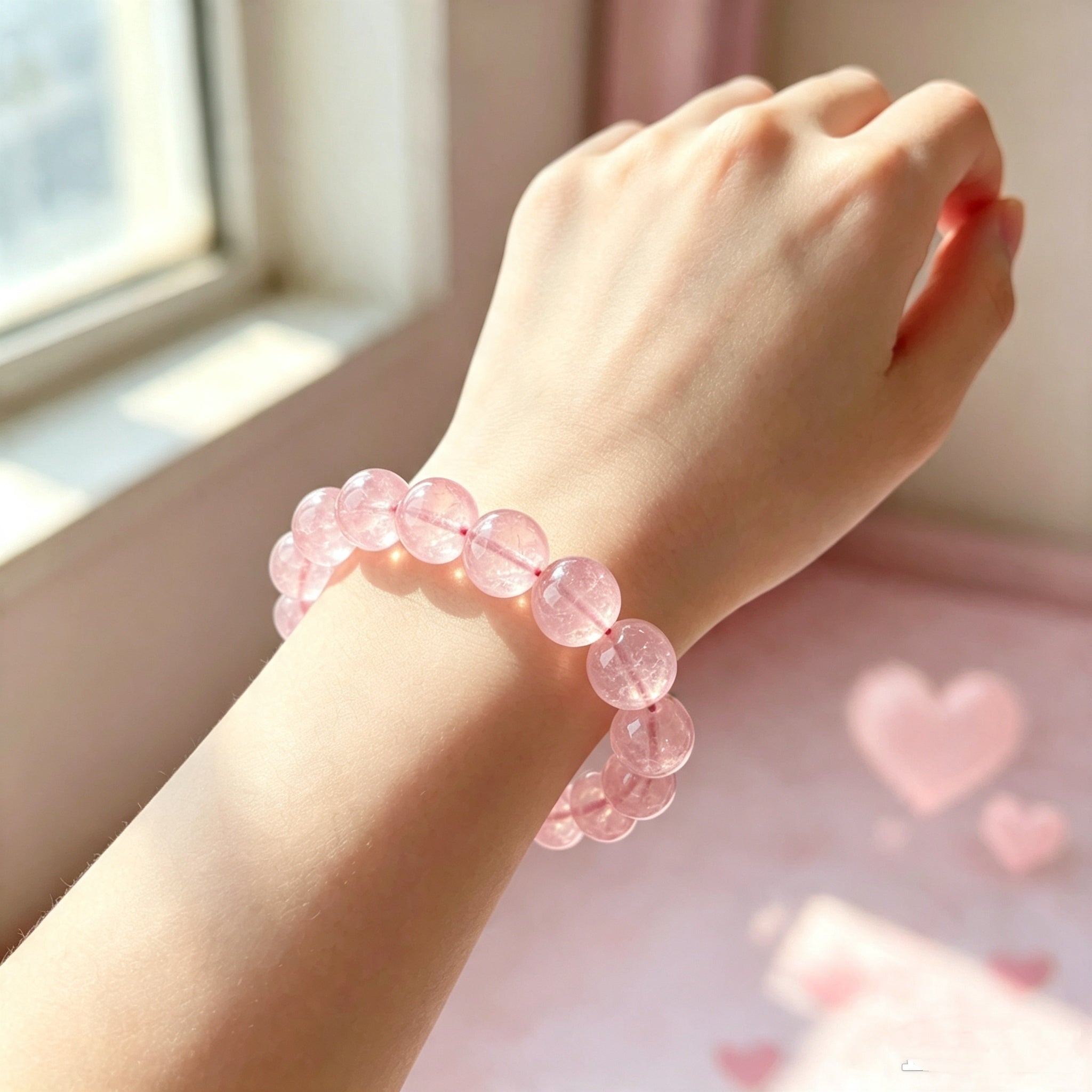 CSL02 Crystal Light PREMIUM Classic Natural Rose Quartz Elastic Bracelet