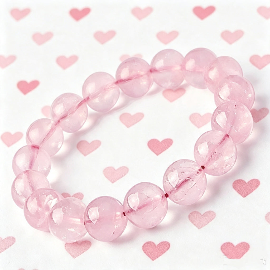 CSL02 Crystal Light PREMIUM Classic Natural Rose Quartz Elastic Bracelet